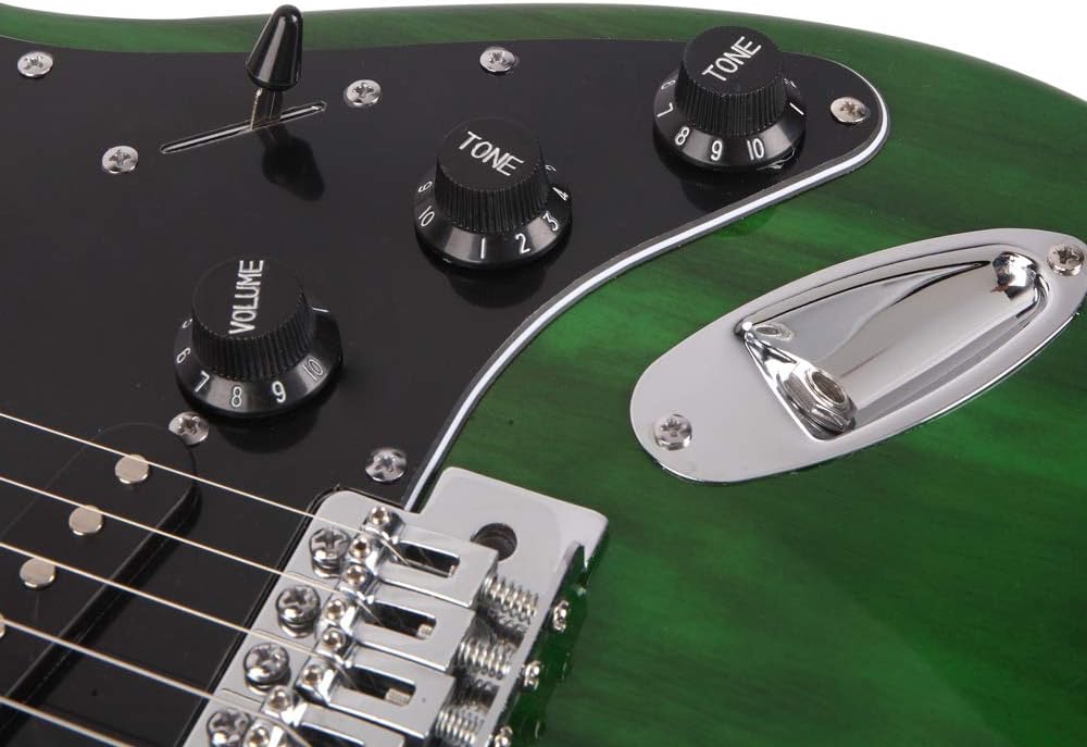 ST Stylish Electric Guitars,Professional Electrics Guitar Beginner Kits,Maple Fingerboard Electric Guitars,Portable Youth Electrics Guitar,with Amp Pick Bag,for Adults Beginners and Teens (Green)