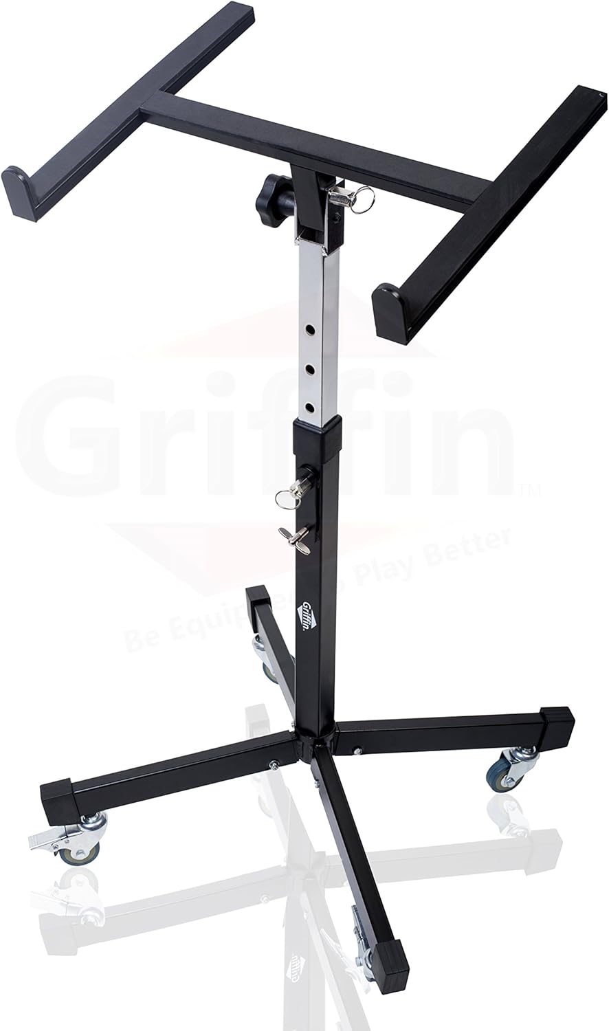 Griffin Rolling Studio Mixer Stand DJ Cart (MobileTILT Series) – Standing Rack On Casters with Adjustable Height – Portable Mount Turntable Holder For Digital Drum Machine, Mixing Audio Music Gear