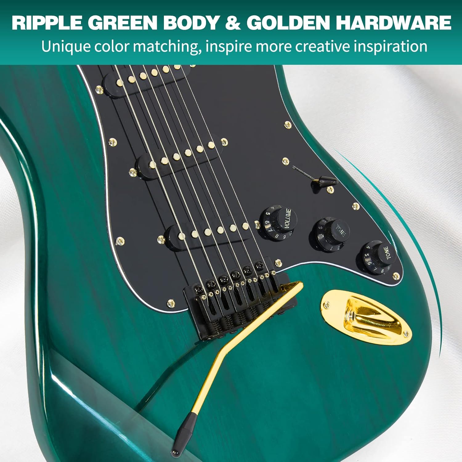 MUSTAR Electric Guitar Kit with 25W Amplifier, 39 Inch Full Size Solid Wood Electric Guitar Beginner Kits, Gig Bag, Digital Tuner, Capo, Strap, Cable, Picks, Birthday Holiday Gifts (Green, MEG-100)