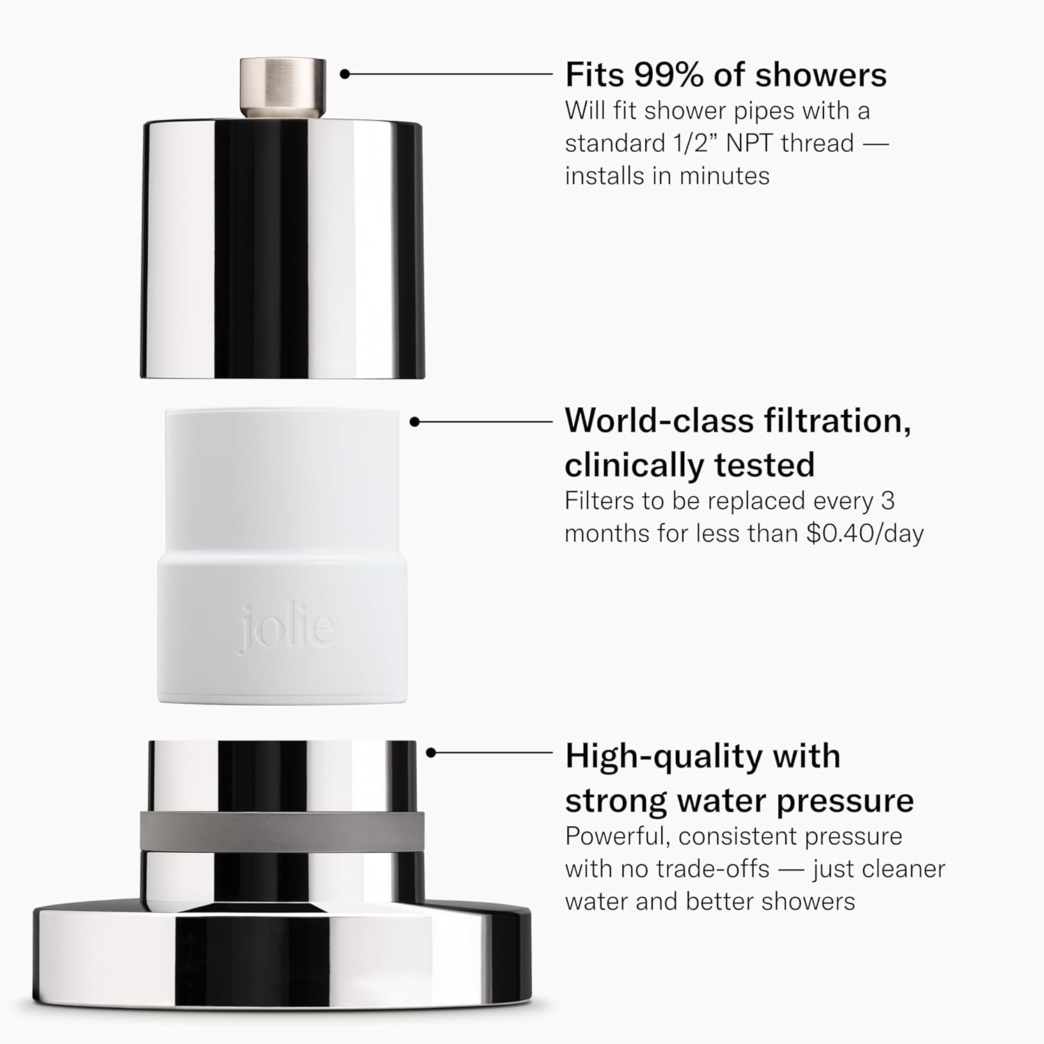 THE JOLIE FILTERED SHOWERHEAD with Shower Filter System- High Pressure Showerhead, Hair and Skincare Accessory to Improve Beauty and Personal Care Routine (New Modern Chrome)