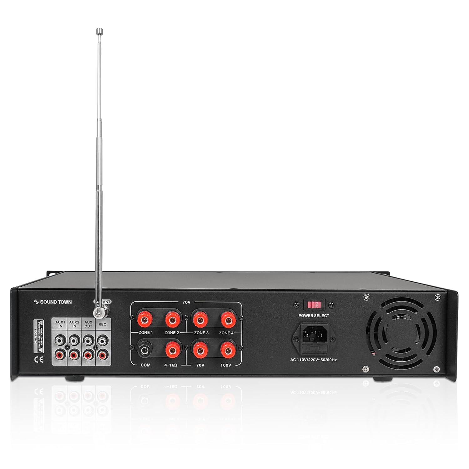 Sound Town 240W Class-D 4-Zone 70V/100V Compact Commercial Power Amplifier with Bluetooth, Aluminum, for Restaurants, Lounges, Bars, Pubs, Schools and Warehouse (SDCA240-4)