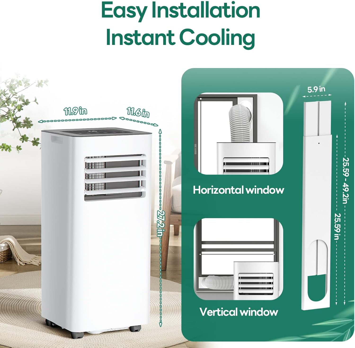 ZAFRO 10,000 BTU Portable Air Conditioners, Air Conditioner for Room Up to 450 Sq.Ft, 3-in-1 Portable AC Unit Cool & Dehumidifier & Fan Modes with Remote Control, White