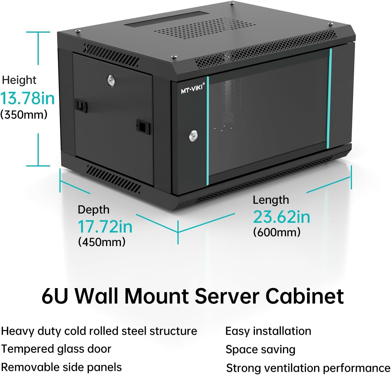 MT-VIKI 6U Wall Mount Server Cabinet Network Rack Vented Enclosure, 0.8mm Thick, 17.7'' Deep (450mm), for 19'' IT Equipment, Included 1pcs 10'' Depth Rack Shelf