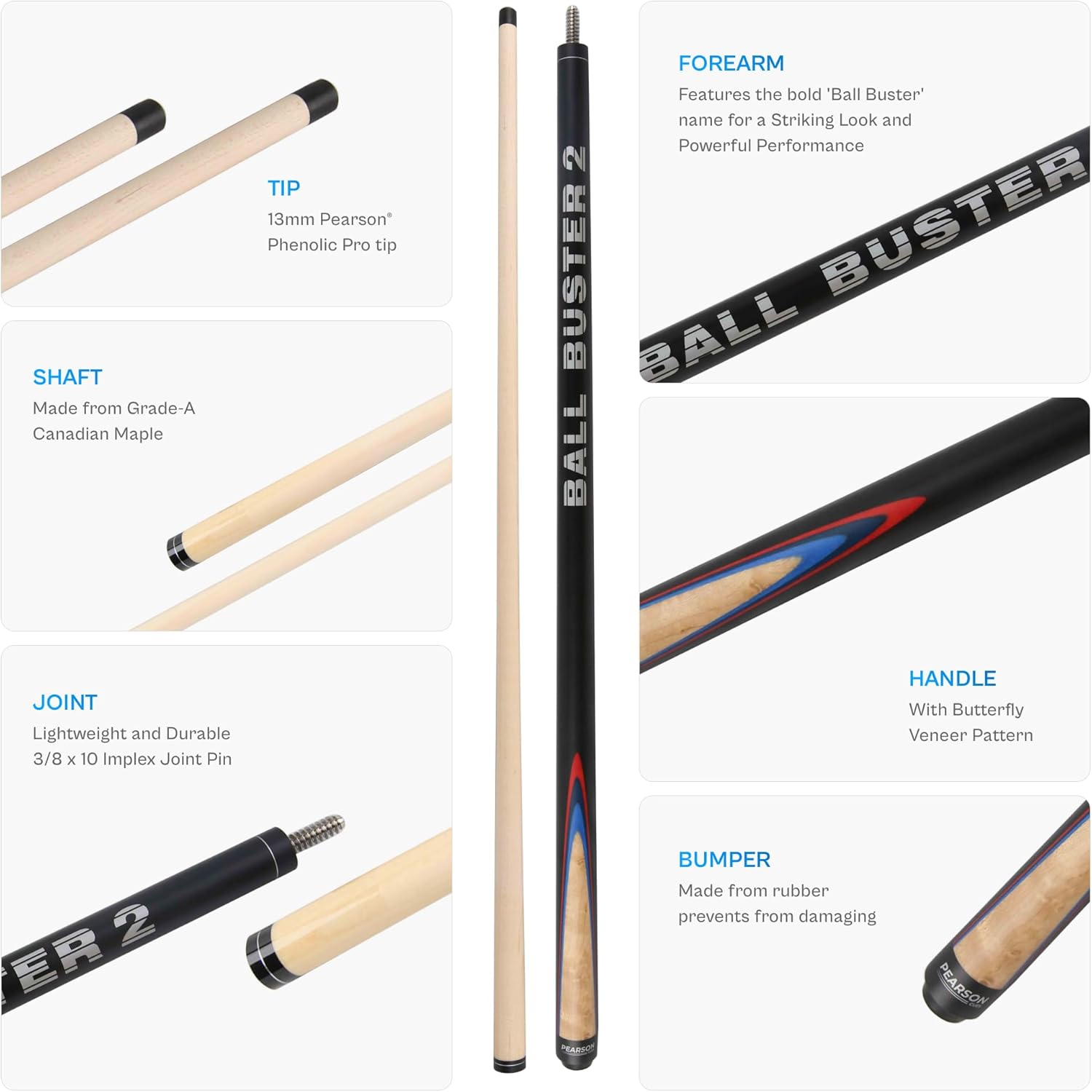 PEARSON Ball Buster 58” Maple Pool Cue Stick – Professional Billiards Cue with Phenolic Tip – Ideal Pool Sticks for Adults & Pool Table Accessories