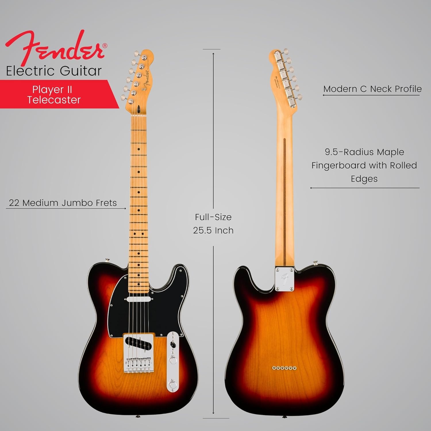 Fender Player II Telecaster Electric Guitar - 3-color Sunburst with Maple Fingerboard