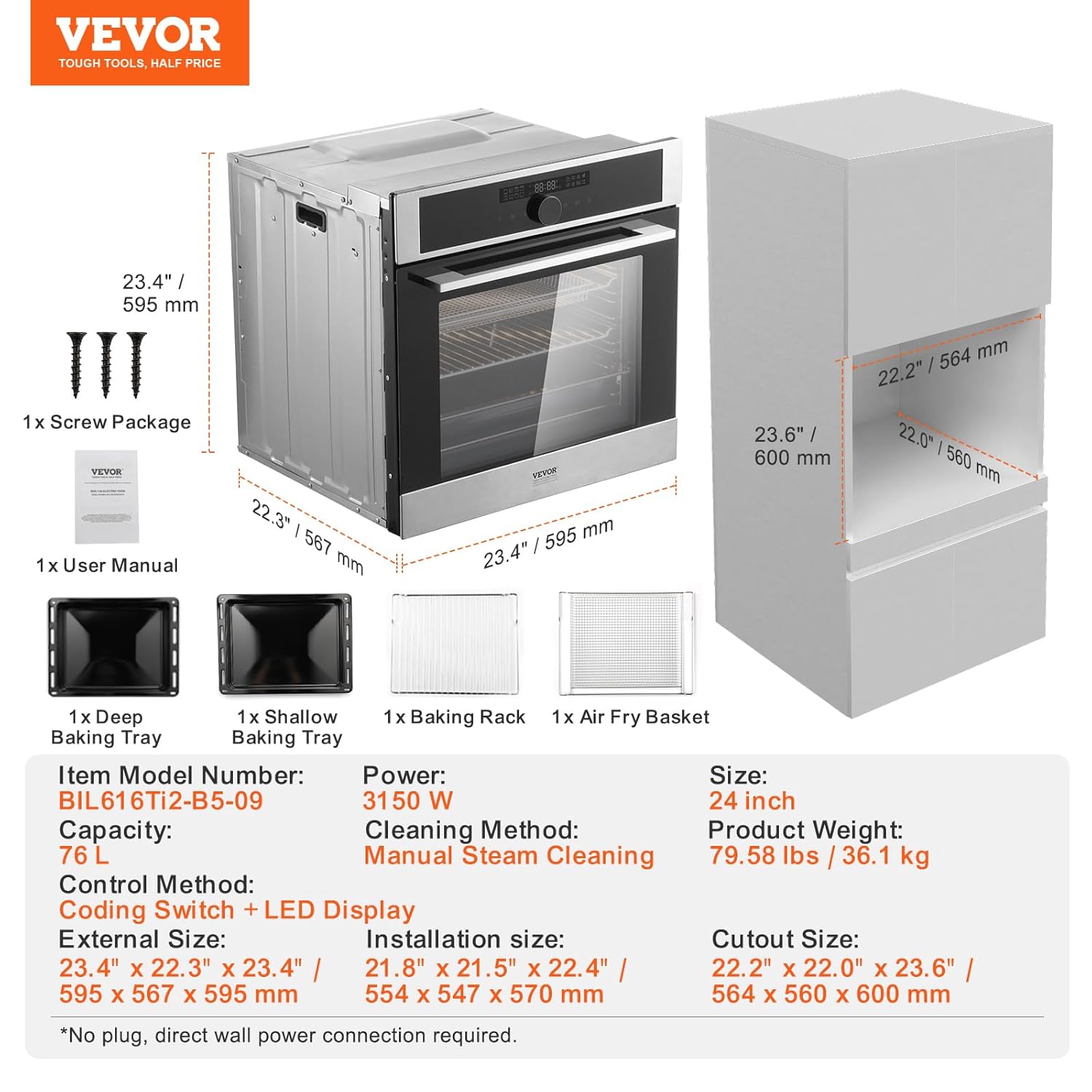 VEVOR Single Wall Oven, 24