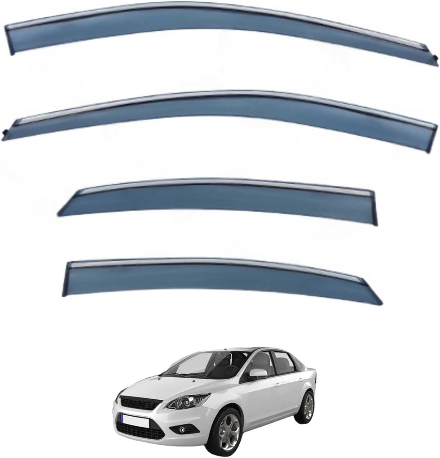 Window Deflectors for Ford Focus Sedan/Hatchback MK2-C307 2005-2011, Sun Rain Guard Window Visors Vent Shades with Bright Stripes Car Accessories