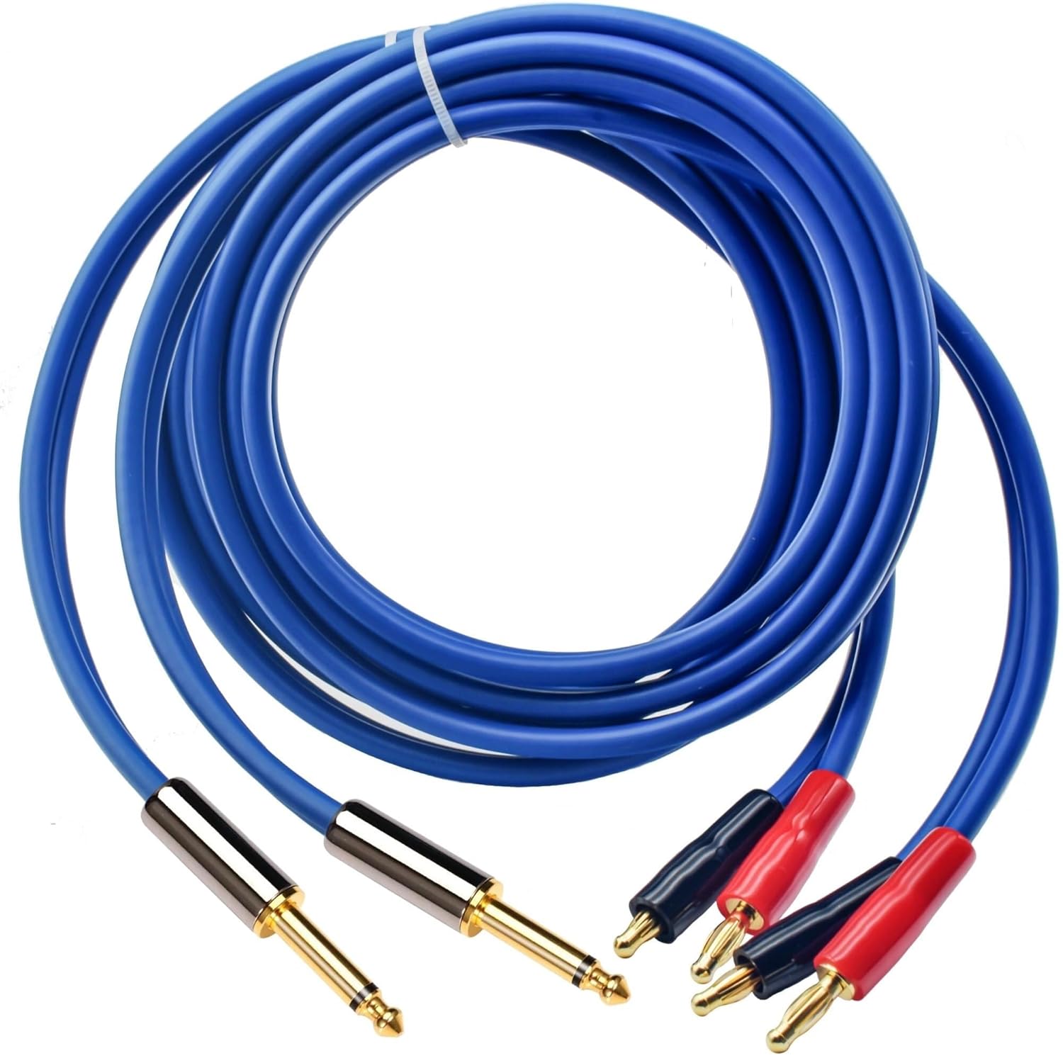Active Speaker Cable Mono 6.35mm to Dual Banana Spade for Amplifier Mixer 1/4 Inch Jack to 2Y OFC Audio Cable Gold Plated 1M 2M 300CM 5M 8M (Color: One Pair, Size: 1 Meter)(Single one,5meter)