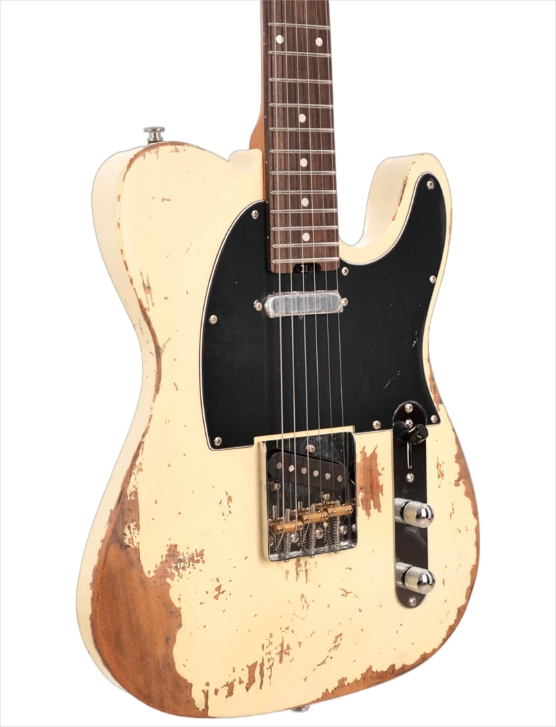 KGD Relic electric guitar mahogany body carbonized maple neck rosewood fretboard 6-string solidbody electric guitar S-S pickupsbrass barrel saddle bridge (Cream Yellow)
