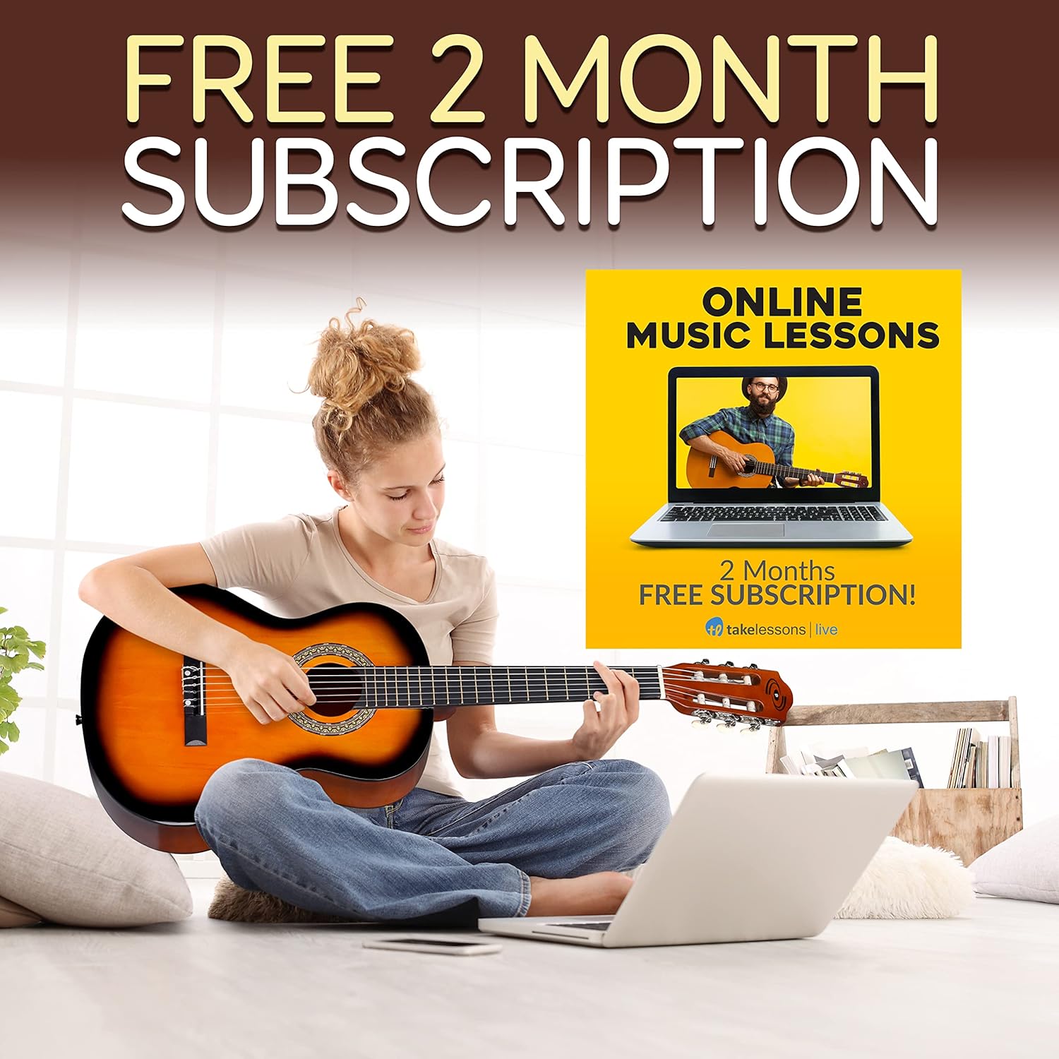 Beginner 36” Classical Acoustic Guitar - 3/4 Junior Size 6 String Linden Wood Guitar w/Gig Bag, Nylon Strings, Picks, Strap, For Beginners, Adults (Sun Burst)