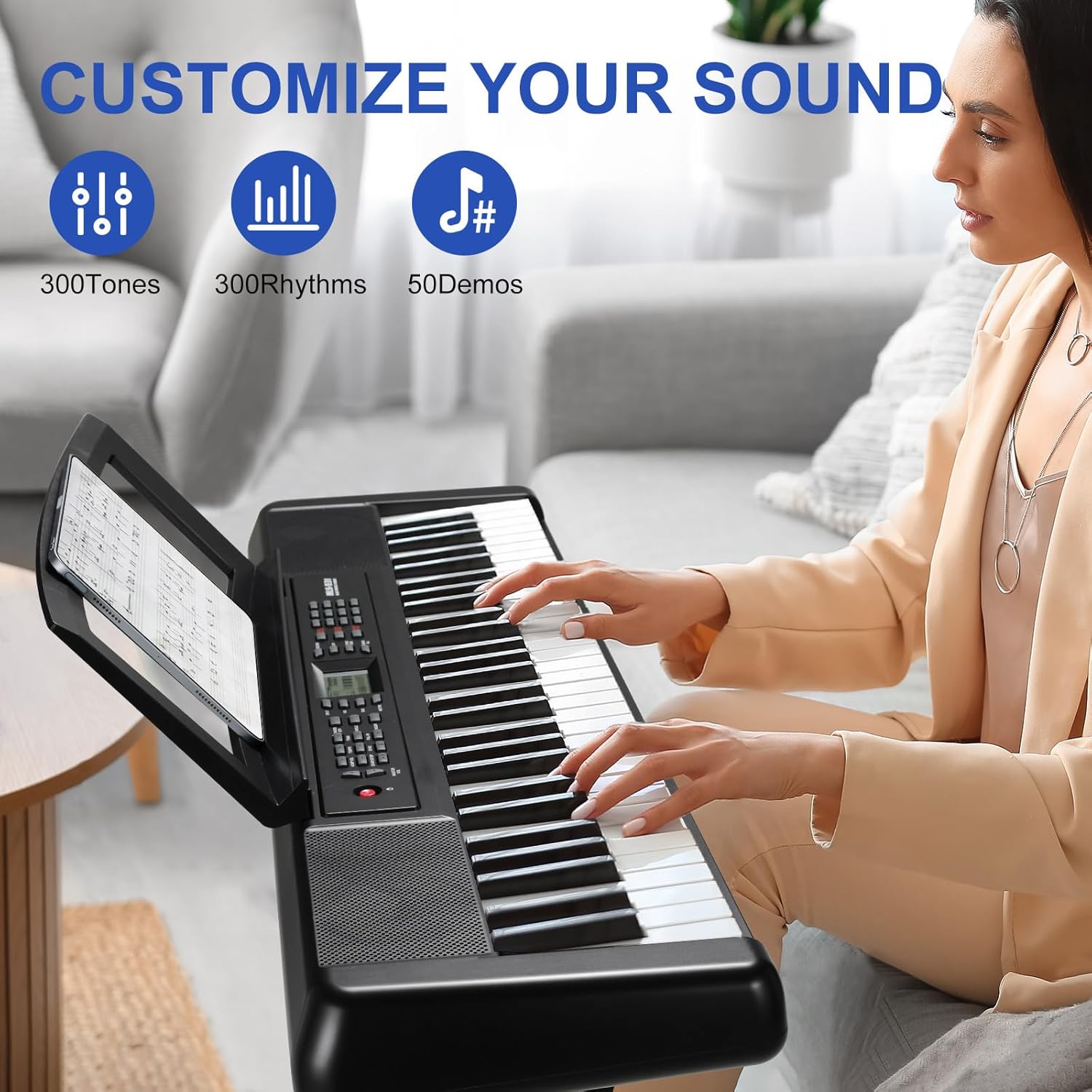 LIFERUN 61 Key Piano Keyboard, Electric Keyboard Piano Kit with Stand, Foldable Bench, Holder, Microphone, LCD Screen, Dual Speakers-Ideal Piano for Beginners and Masters, Kids and Adults