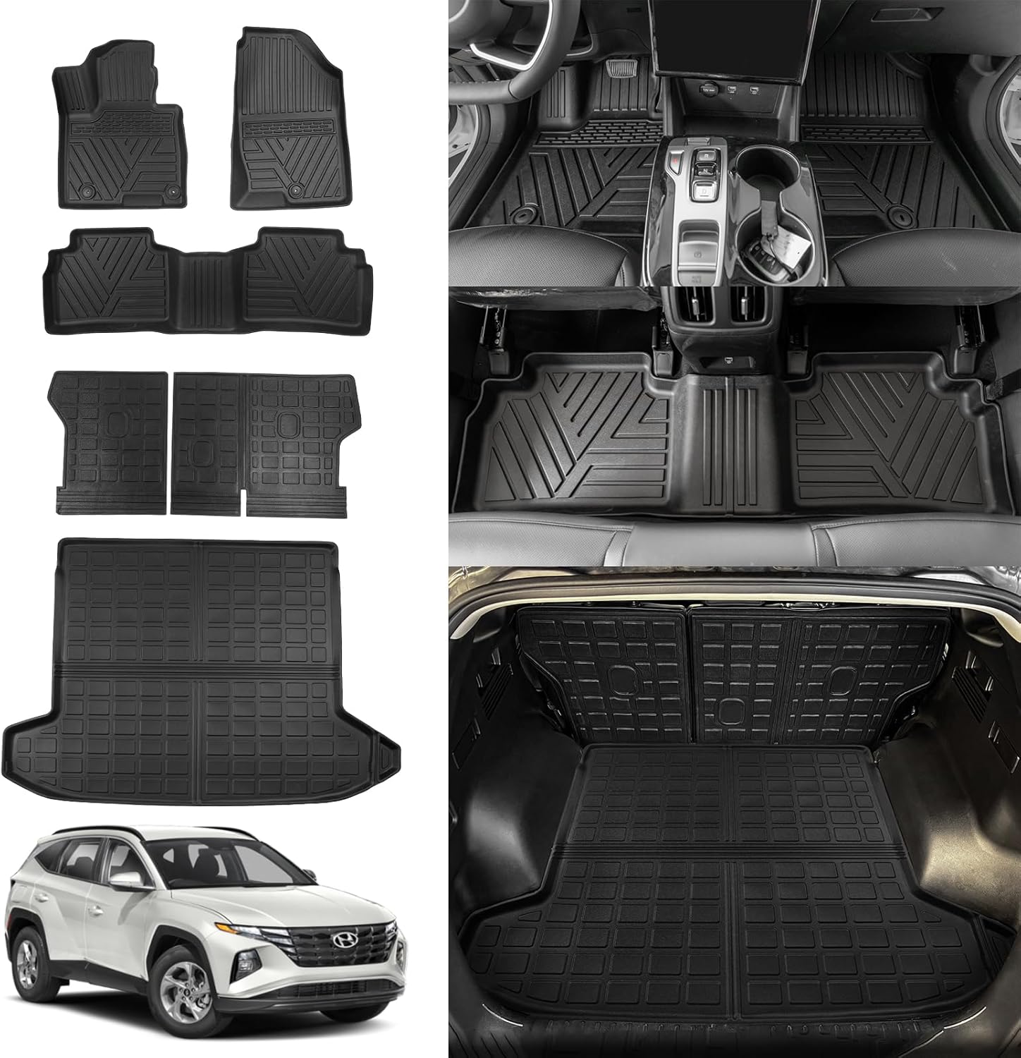Rongtaod Floor Mats Compatible with 2022-2026 Hyundai Tucson Cargo Mat TPE Trunk Mat Cargo Liner All Weather Back Seat Cover Protectors 2025 Tucson Accessories (Backrest Mats+Trunk mat+Floor Mats)