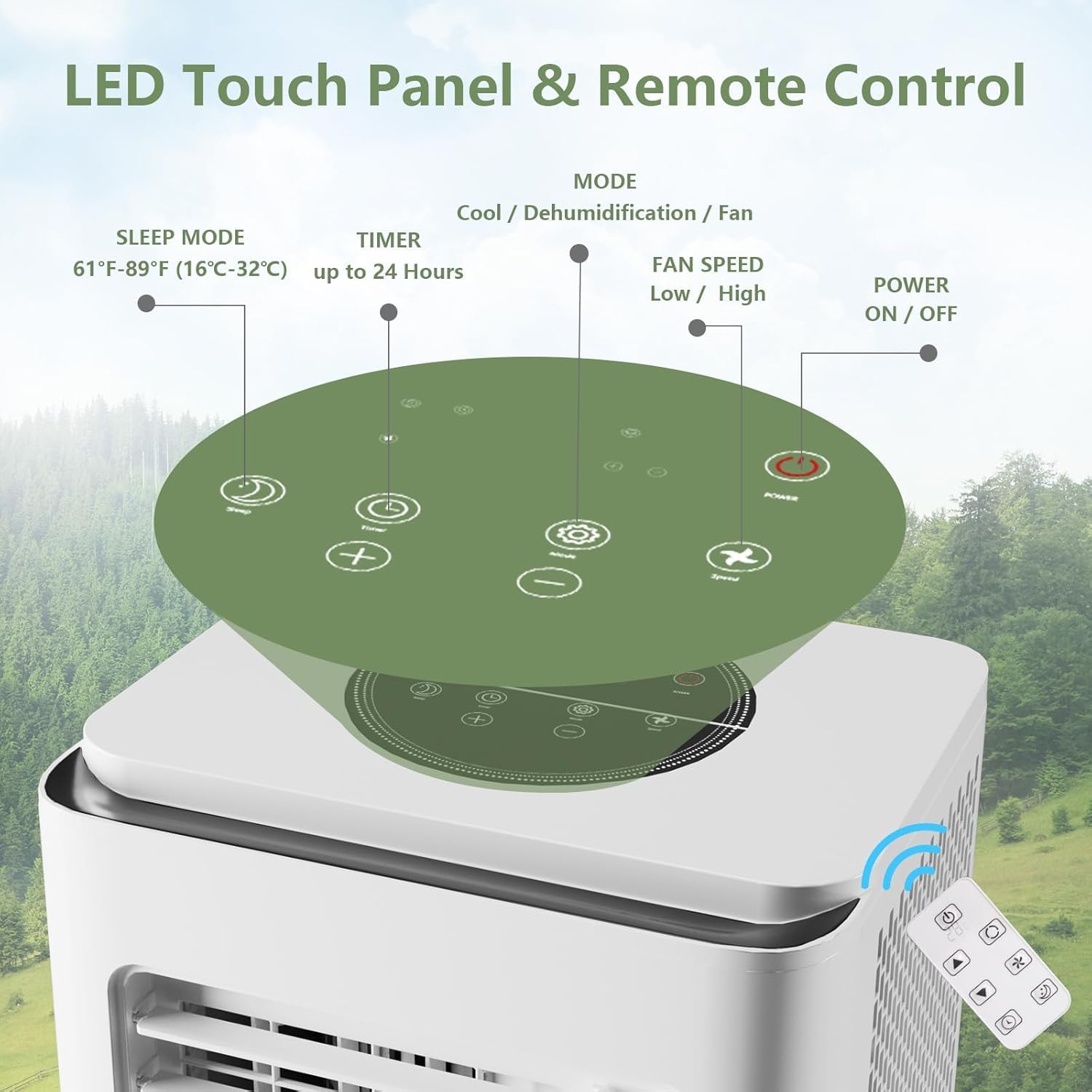 8000BTU Portable Air Conditioner, 3-in-1 Remote Control AC with 24-Hour Timer, Cools Up to 350 Sq. Ft. Inside Air Conditioner with Sleep Mode, Window Kit