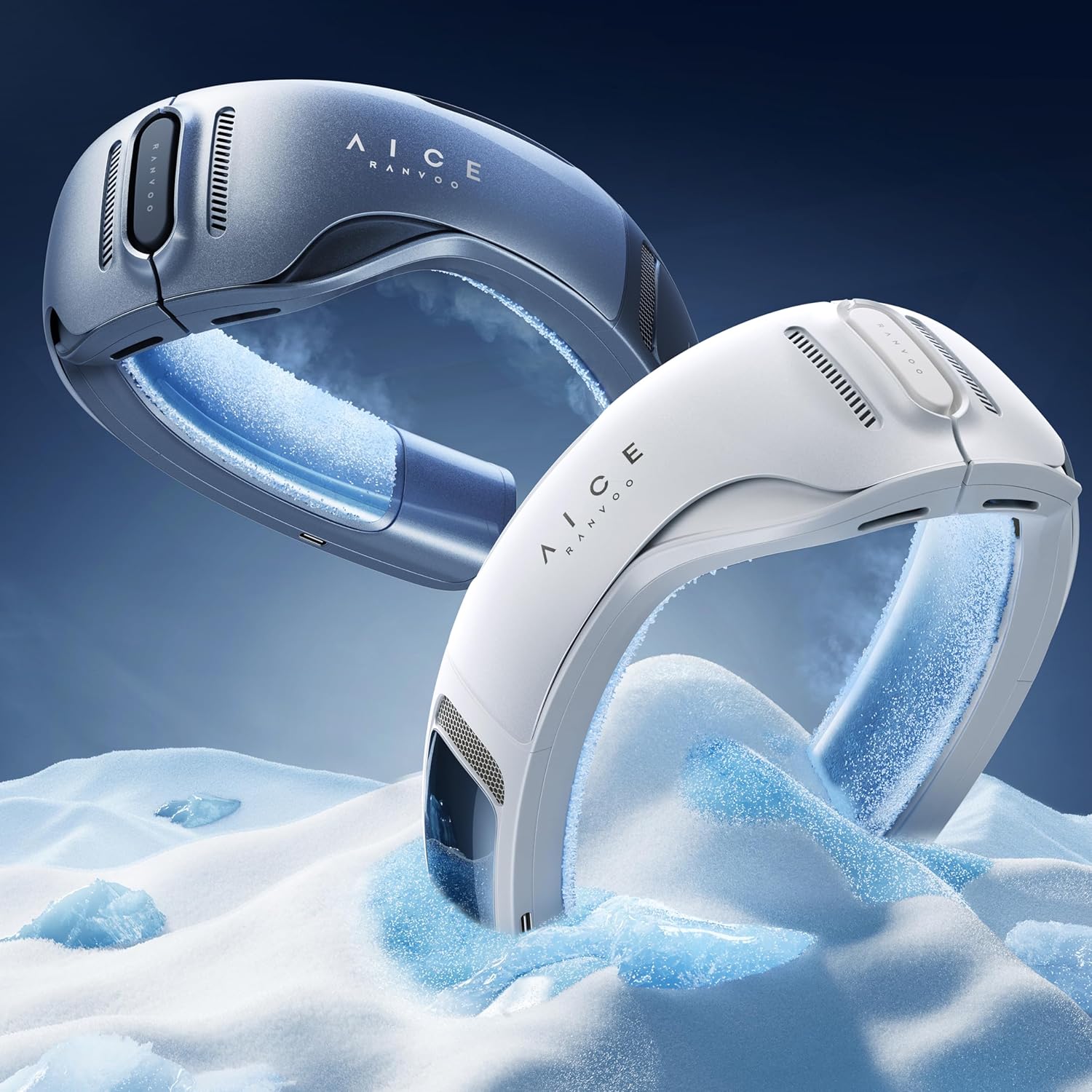 [#1 COOL AND PORTABLE] AICE LITE Neck Air Conditioner, Ultimate Immersive Cooling 6000mAh Rechargeable Neck Fan, Blowing Cold Air Personal Device Gift - Sky Blue (Blue)