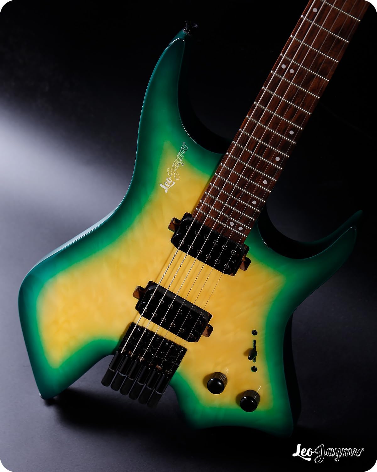 Leo Jaymz Electric Guitar, 6-String, Maple Neck, Headless Design, Right-Handed (Yellow Green Ocean)