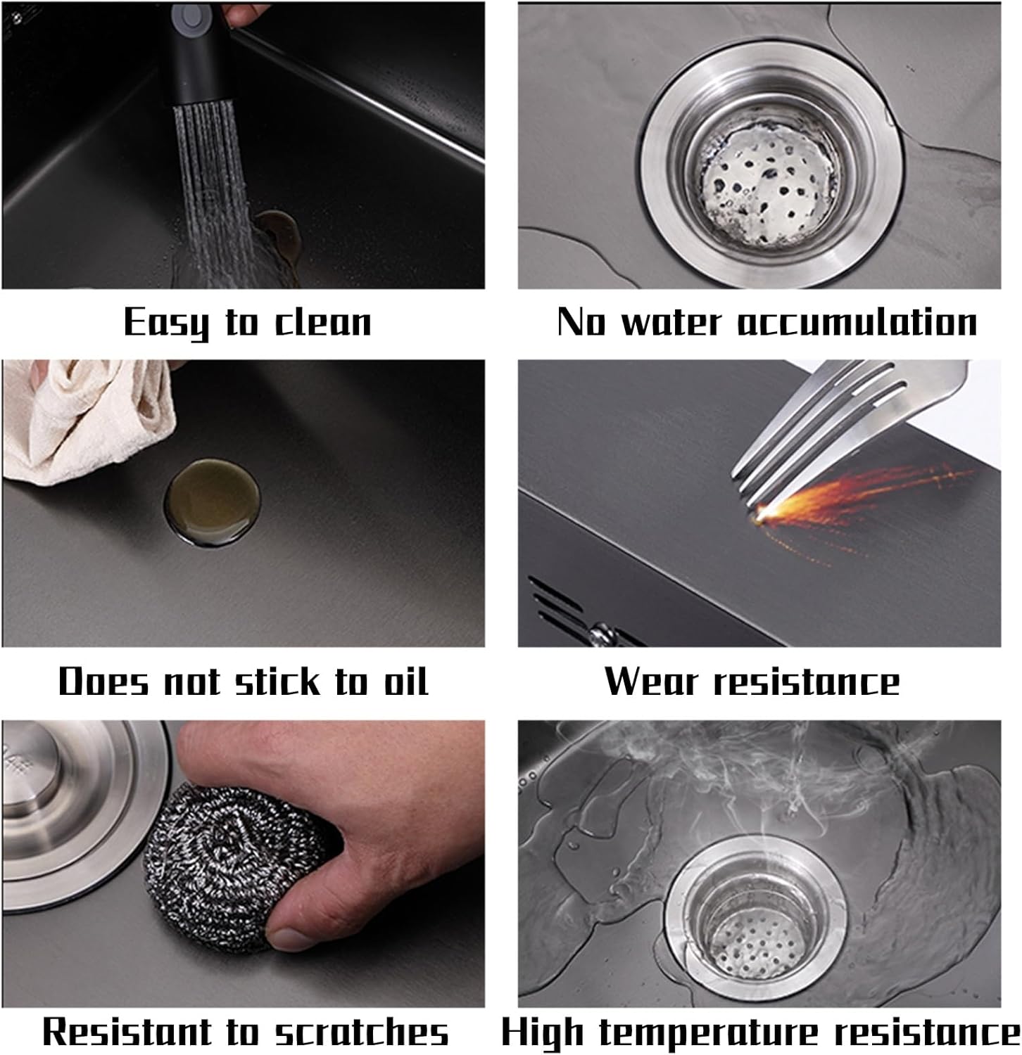 Kitchen Sink Single Bowl Sink Workstation Kitchen Sink with Pull-Out Faucet, Soap Dispenser, Telescopic Basket and Other Accessories (Black 68x45 (Black 75x45x20cm)