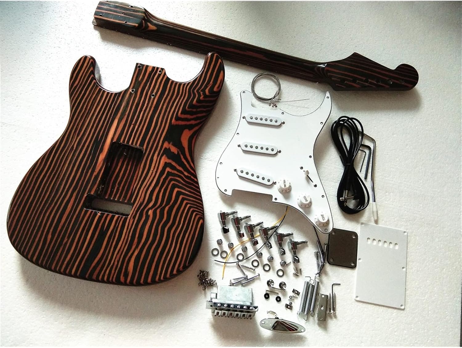 TSTS New Single Wave Electric Guitar Zebrawood Body&Neck Fingerboard Unfinished Electric Guitar Kit