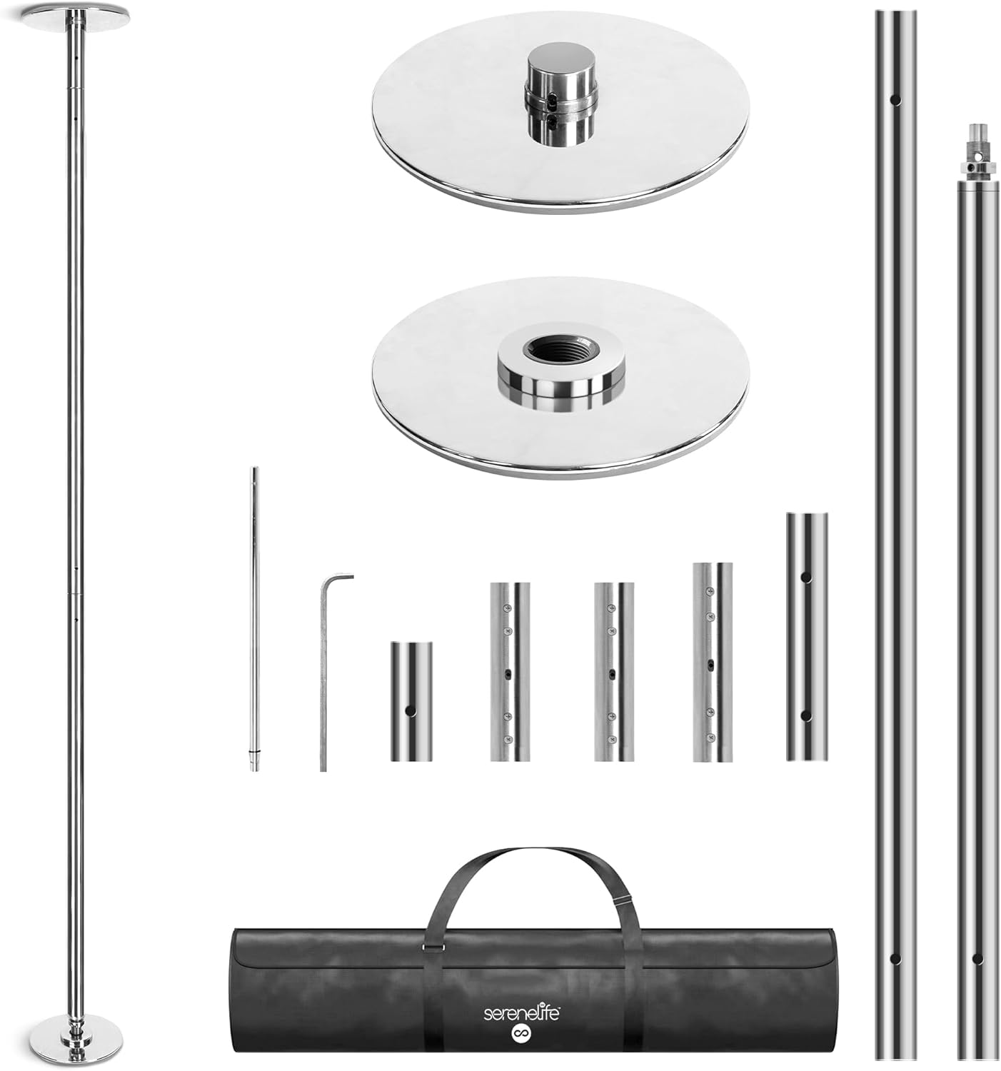 SereneLife Professional Non Slip Dancing Pole Set, Adjustable Height, Adjustable Fitness Pole, Great for Training Dancing and Exercise, Comes with Complete Set of Accessories, Easy Setup