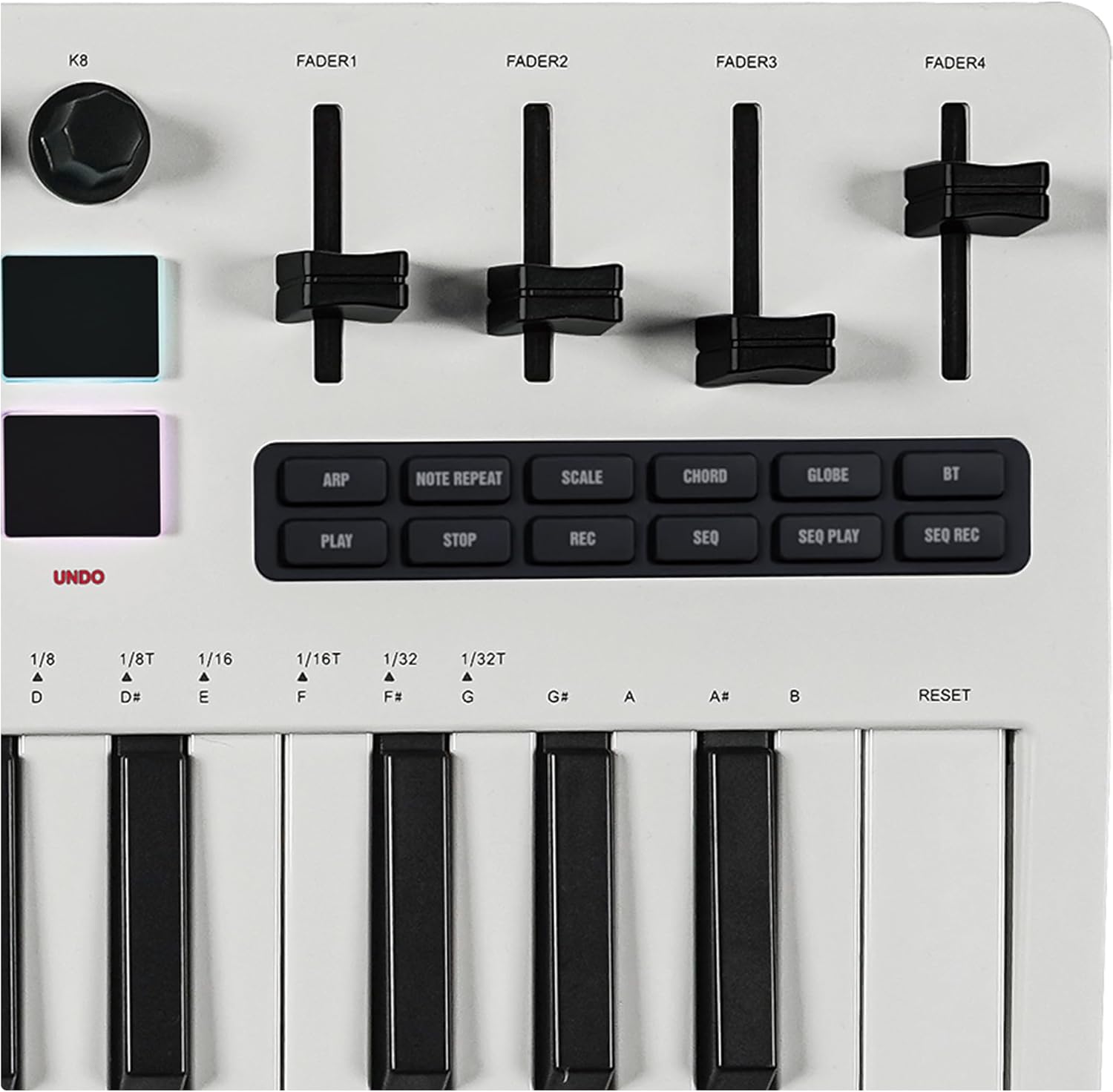 EROK 37 Keys MIDI Keyboard Controller with 3.5mm MIDI Output, 16 Backlit Drum Pads, 8 Knobs, DAW Integration & Arpeggiator, Music Production Equipment and Studio Controller (White)