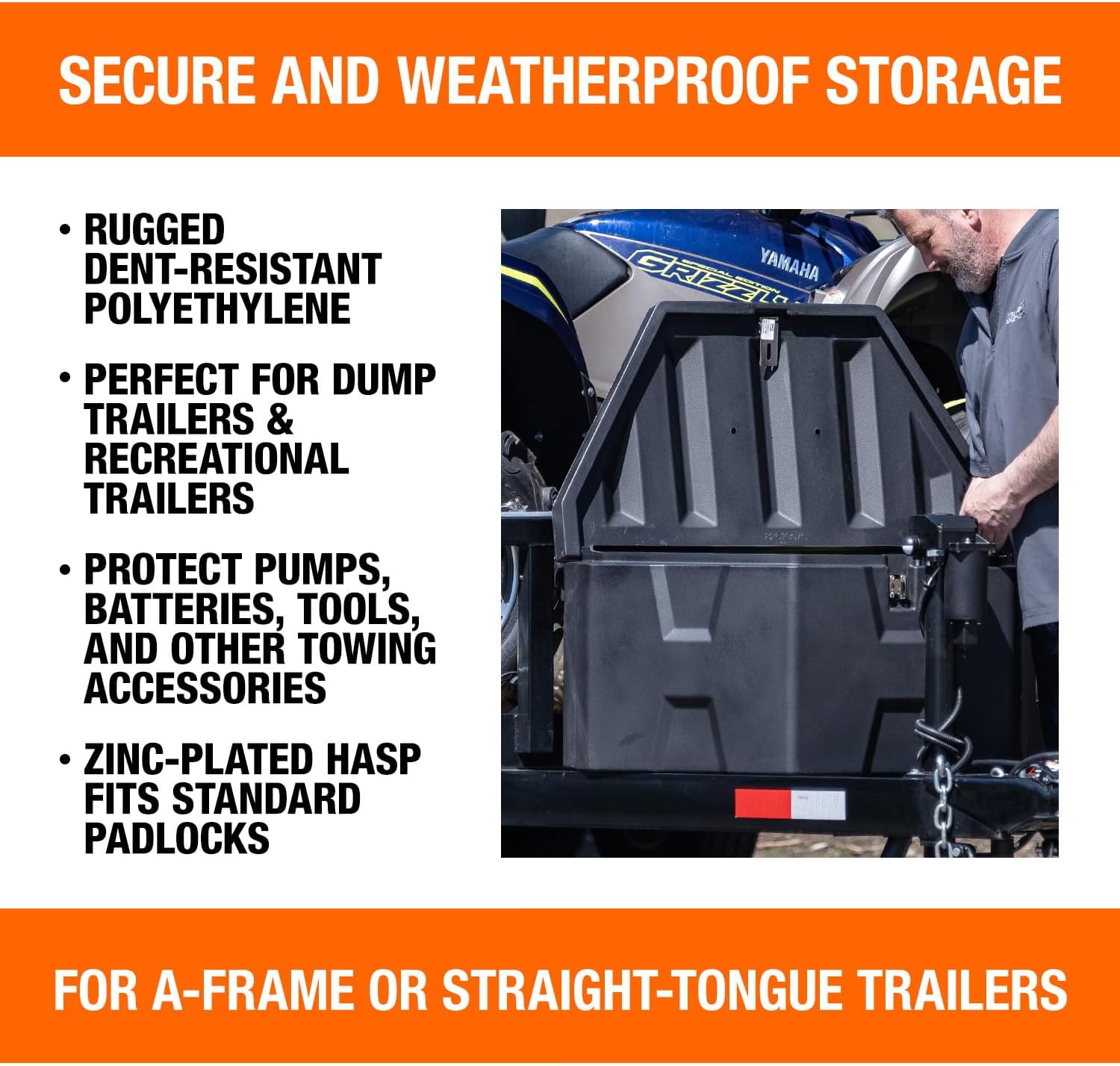 Buyers Products 1701680 Black Poly Trailer Tongue Truck Tool Cargo Storage Box,18 x 19 x 36 Inch, Made In The USA, Trailer Tongue Box For Storage And Organization, Trailer Storage Box