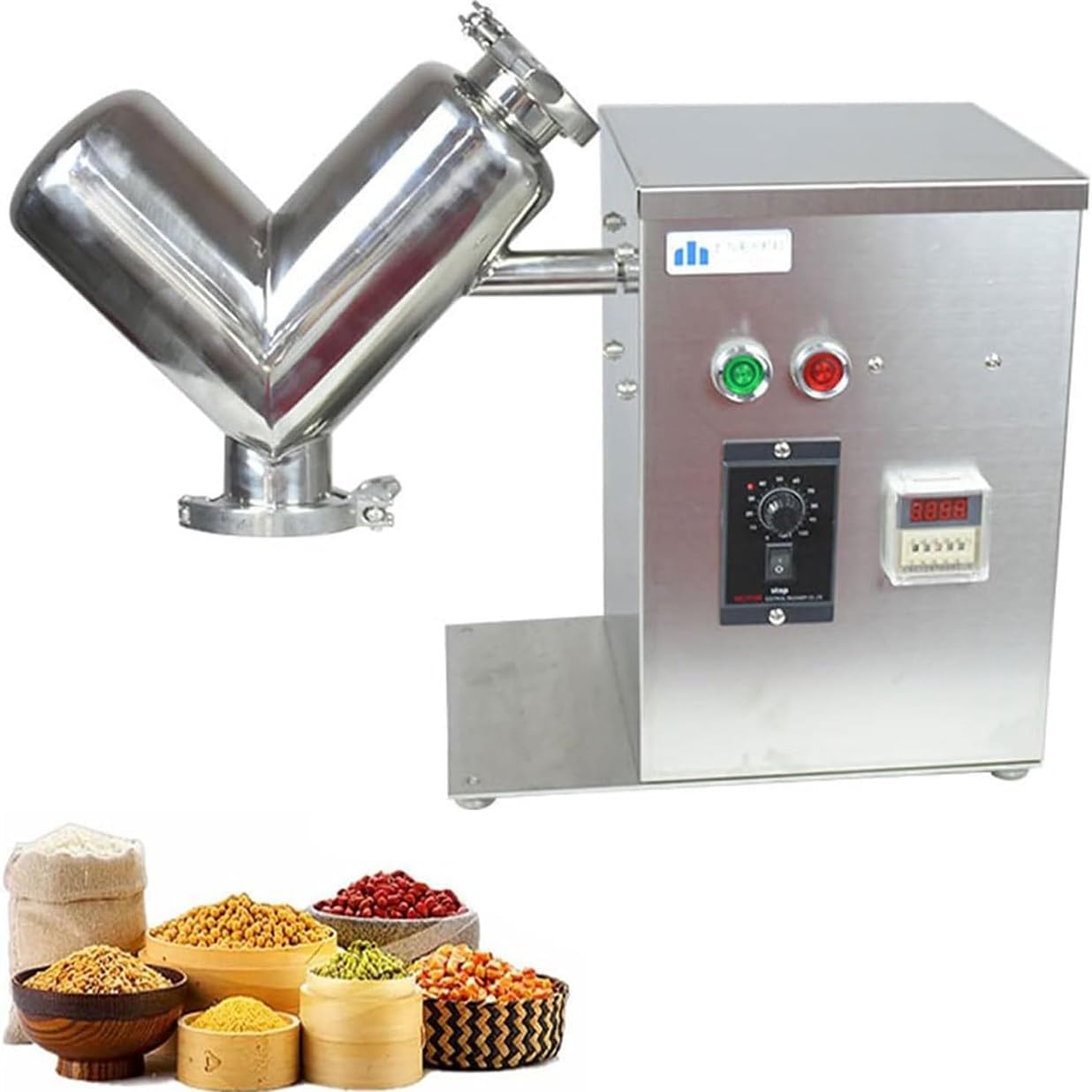V-Type Dry Powder Mixer, 2L Chinese Medicine Particle Blender Feed Mixing Machine, Adjustable Speed and Timing Function, for Feed, Fertilizer, Fuel, Medicinal Powder