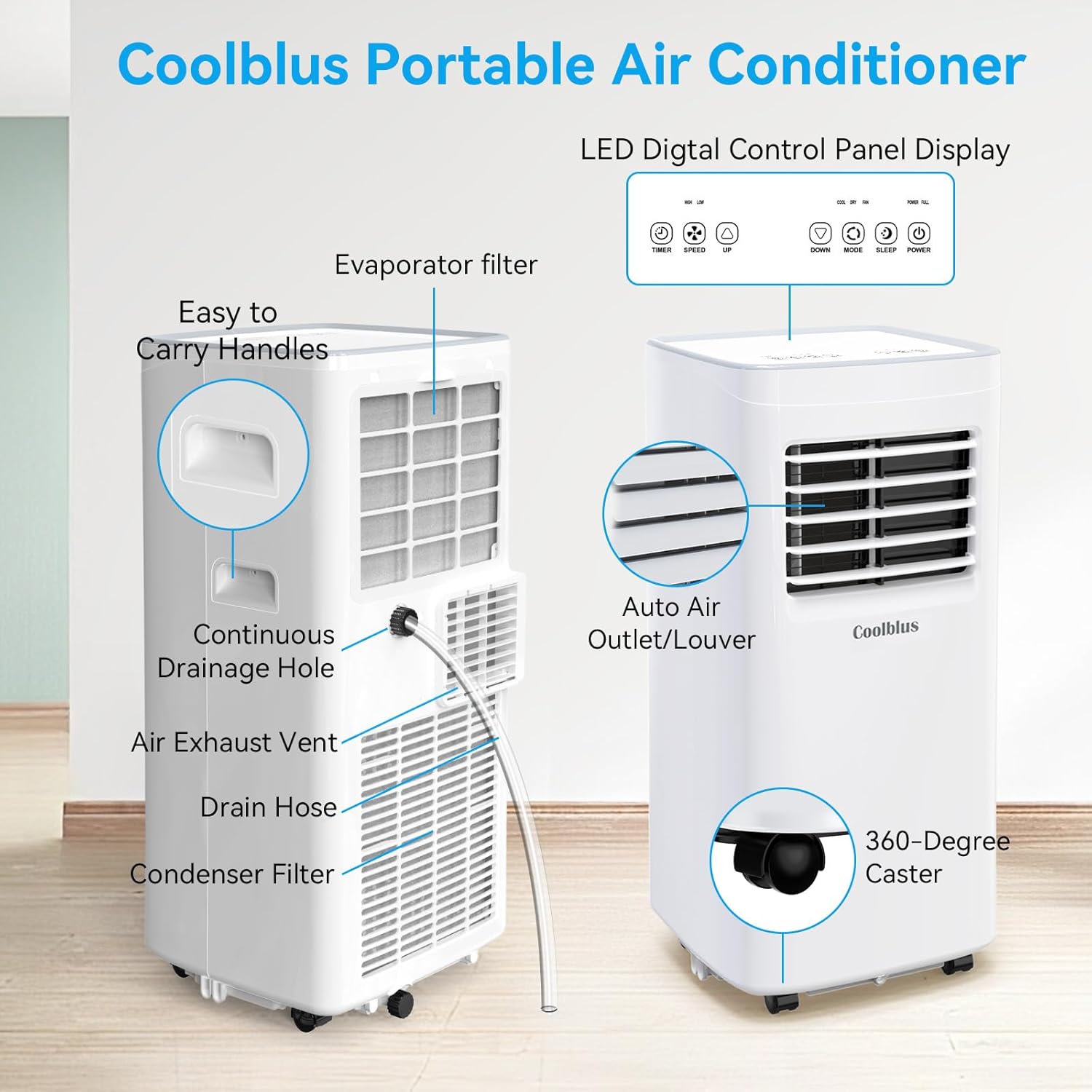 Portable Air Conditioners,8500 BTU air conditioner Cools Up to 360 Sq. Ft. 3 in 1 Portable AC with Remote Control,24H Timer, Smart Sleep Mode,Window Installation Kit & Filter Cleaning Brush
