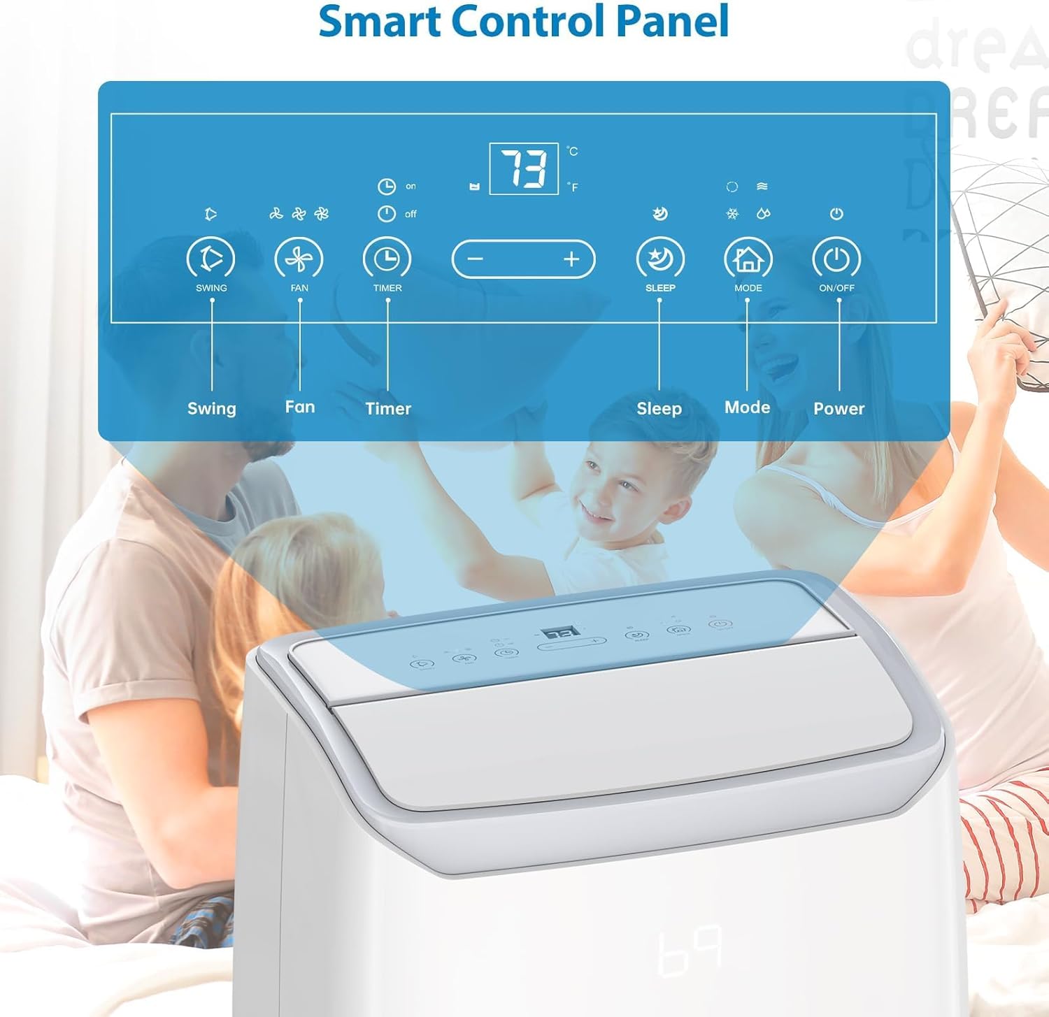 Portable Air Conditioner Standing, Cools Up to 750 Sq.Ft, 3-In-1 Quiet Portable AC Unit, 14000 BTU, with Remote Control, for Large Room, 3 Speed, Auto Swing, 24H Timer