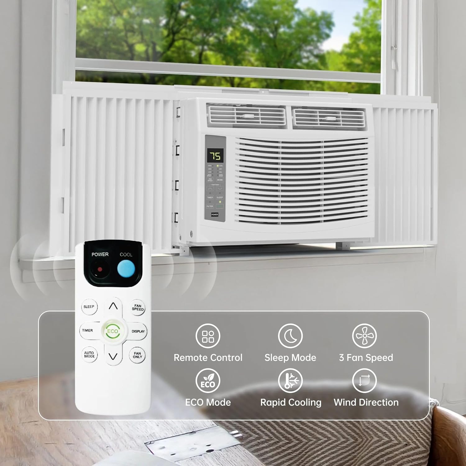PhiloDeco Window Air Conditioner, 6000 BTU, White, LED Display, Remote Control, Dehumidifier, Fan, Quiet Operation, Energy-Saving, Covers 250 Sq Ft