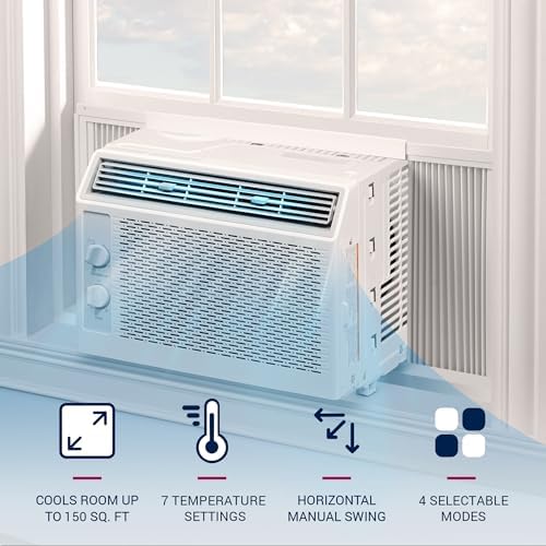 MightyAirX 5000 BTU Smart Window Air Conditioner, Cools Up to 150 Sq. Ft, Small Room AC Unit, Dehumidifier, Fan Cools, Easy Install