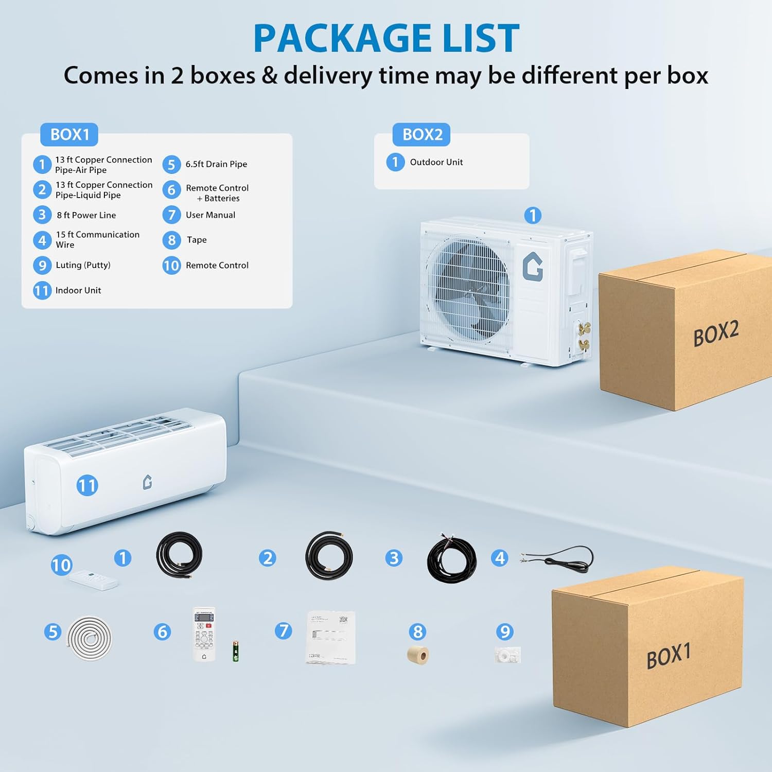 12000 BTU Mini Split Air Conditioner Heat Pump System, 20 SEER Energy Efficiency, WiFi Enabled, High Efficiency Cooling
