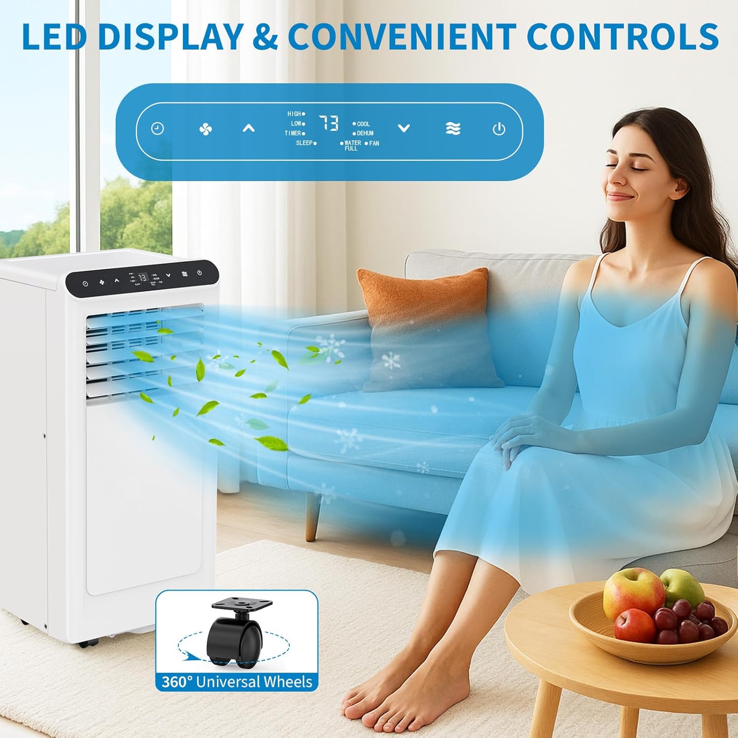 Portable Air Conditioner 8000 BTU, 3-in-1 AC Unit with Dehumidifier & Fan, Cools Rooms Up to 350 Sq.Ft, Remote Control, LED Display, Timer, Window Kit