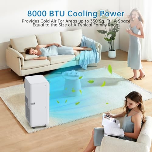 8000BTU Portable Air Conditioner with Cooling Function, Compact and Lightweight Design for Easy Portability, Ideal for Small to Medium Rooms, Energy Efficient Operation, Quiet Performance, Includes Wi