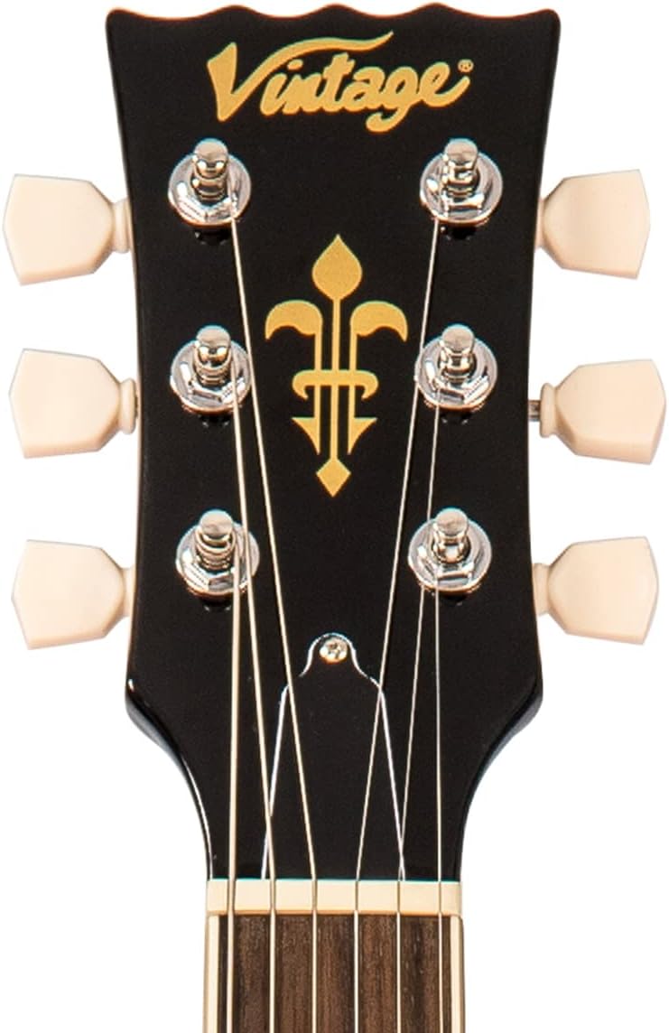 Vintage Reissued Series V100BLB Electric Guitar, Flamed Thru Black W/ Bigsby