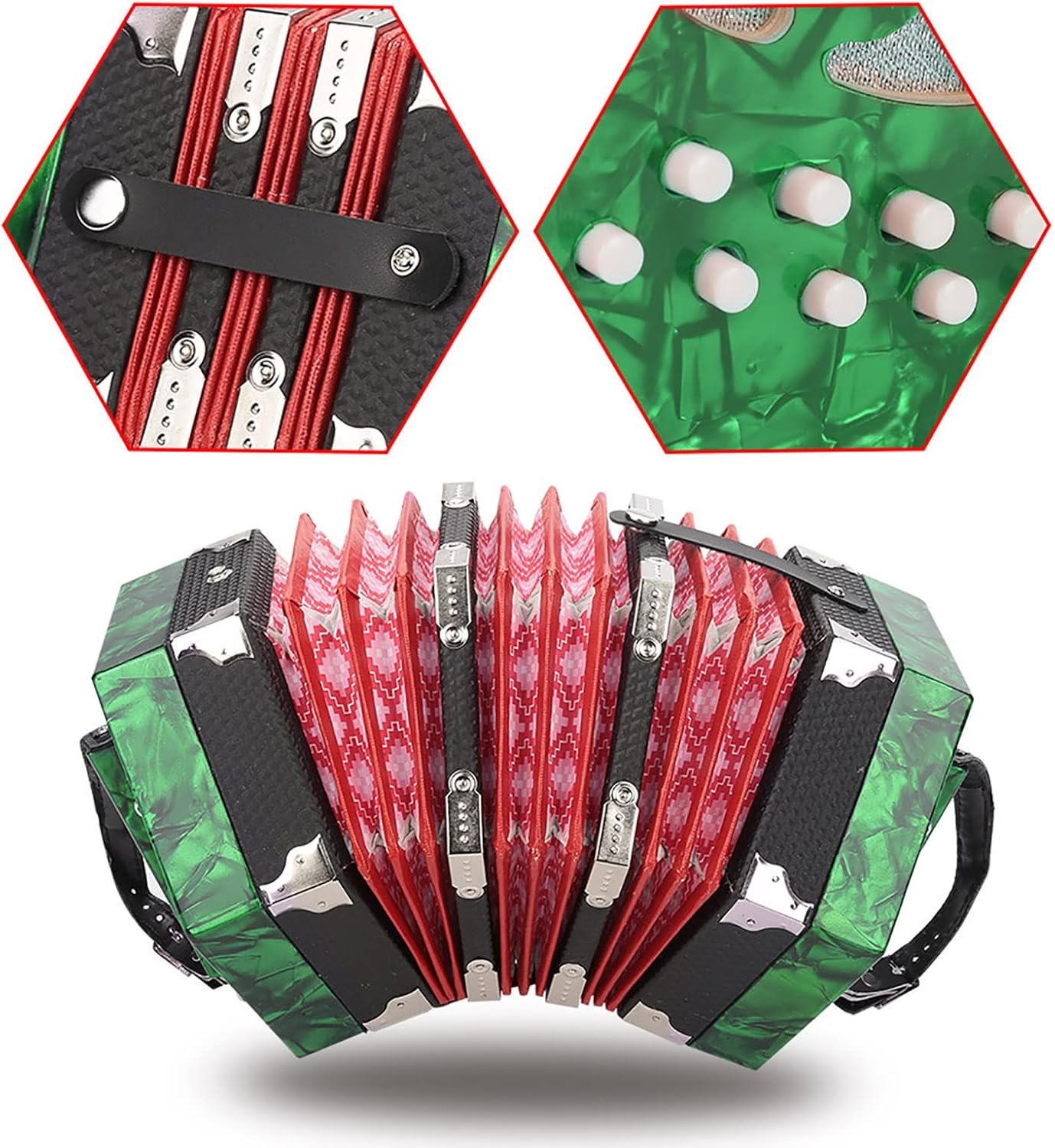 Gaeirt Professional Concertina concertina for beginners 20 Buttons Accordion with Strap and Carrying Bag Beginner Musical Instrument for Daily Practice Stage Accordions