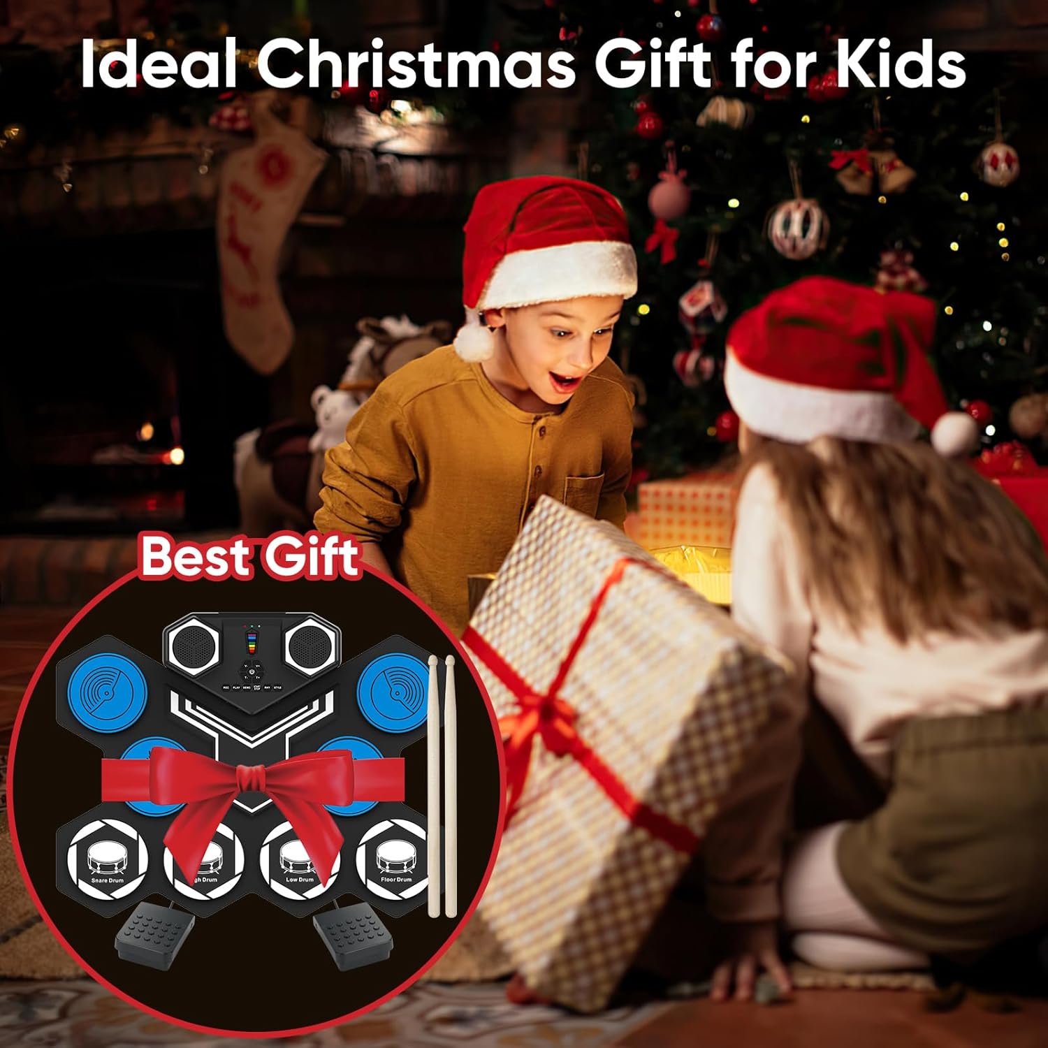 Electric Drum Set, 9 Drums Portable Practice Pad, Electronic Drum Kit with Built in Speakers, Drum Sticks, Headphone Out Jack, Christmas Birthday Gifts for Kids and Adults