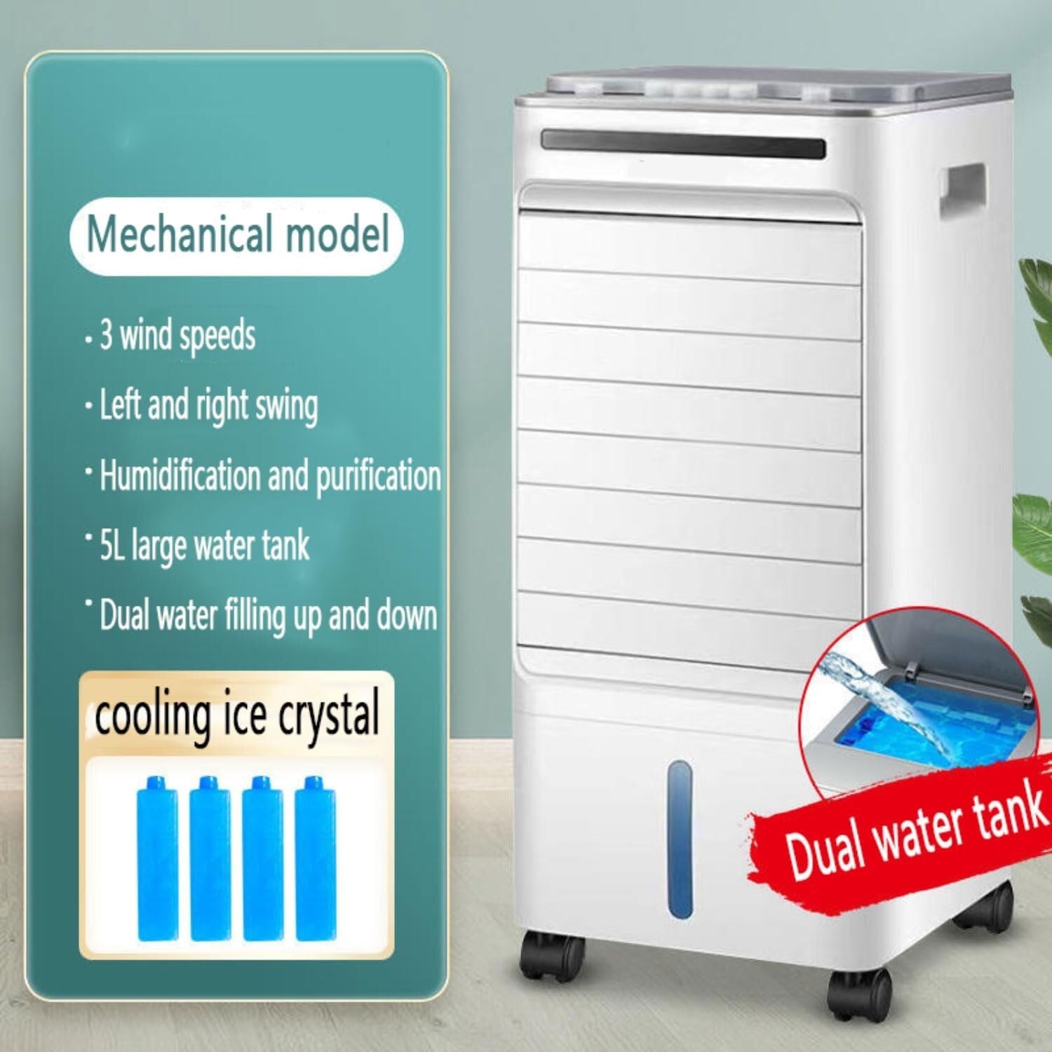 Portable Air Conditioner 4-in-1 Evaporative Cooling Fan, 3 Speeds, 60° Auto Oscillation, 7H Timer, Ice Box, Ultra-Quiet for Home, Office, Bedroom, and Camping