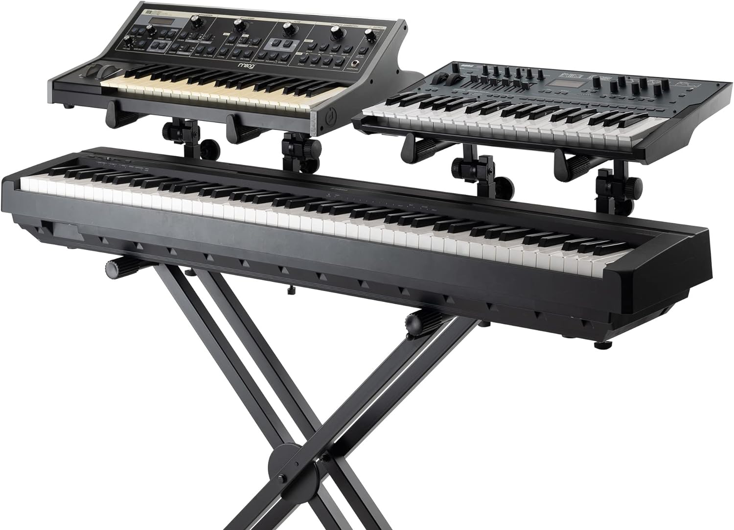 On-Stage KSA8500 Deluxe Keyboard Tier (Multi-Level Keyboard Support for Stacking Digital Pianos, MIDI Controllers, Synthesizers&Organs, Up to 66LBs, Adjustable Arm, Fits X-Style Stands, Black)