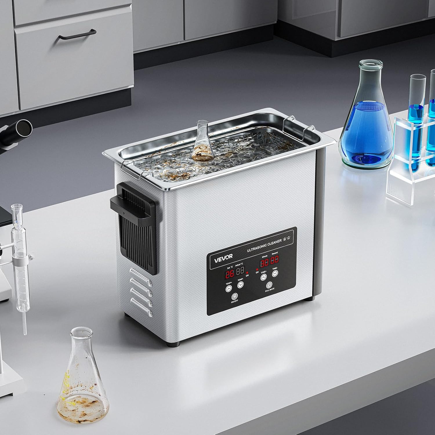 VEVOR 6L Ultrasonic Cleaner, Professional Ultrasonic Cleaner Machine with Cleaning Basket & Digital Display, 120W Stainless Steel 40kHz Cleaning Machine for Watches, Razors, Jewelry, Coins and More