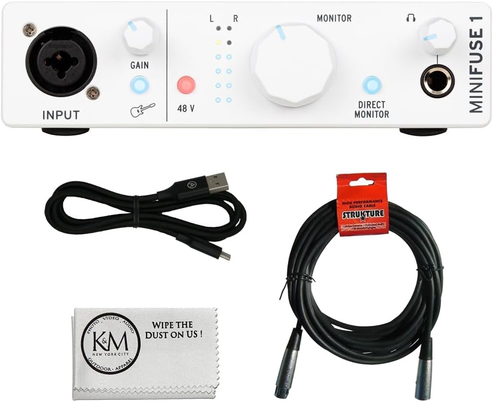 Arturia MiniFuse 1 Portable 1x2 USB Type-C Audio Interface | White Bundled with a 20 ft. XLR Cable (2 Items)