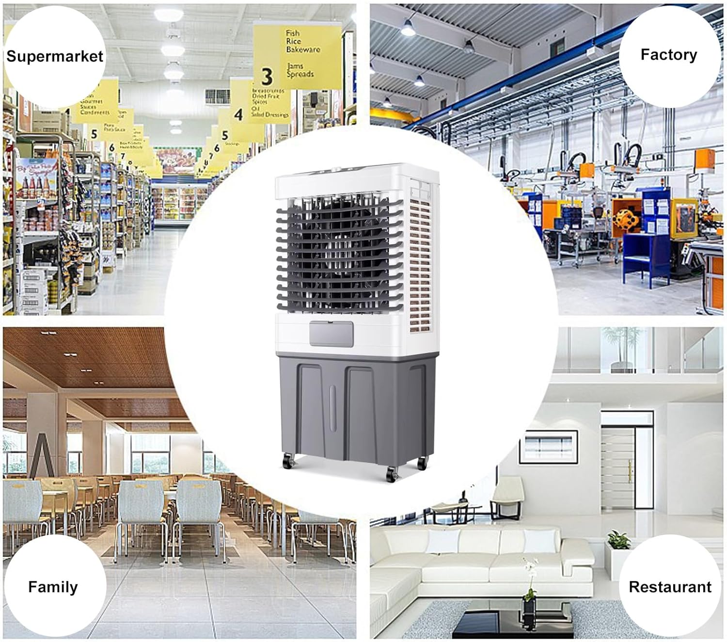 Portable Swamp Coolers, Evaporative Air Cooler, 90° Swing, 62L Large Capacity Water Tank, 3 Wind Speeds, Portable Air Conditioners Air Cooler for Outdoor Indoor Use