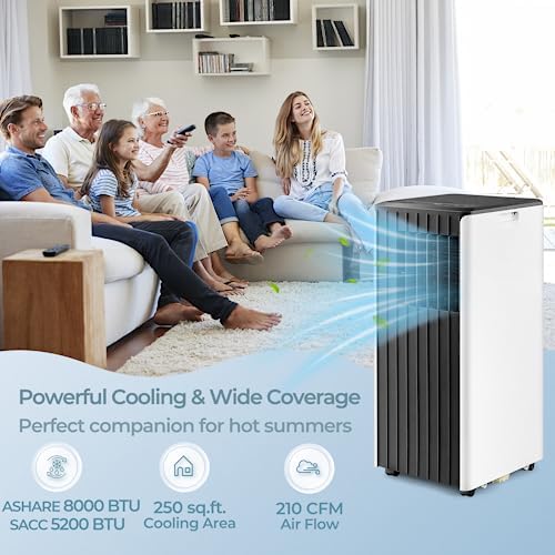 SIMOE 8000BTU Portable Air Conditioner, Cooling, Dehumidifier & Fan Portable AC Unit w/Remote Control Window Kit, Cools Up To 250 Sq. Ft. Black