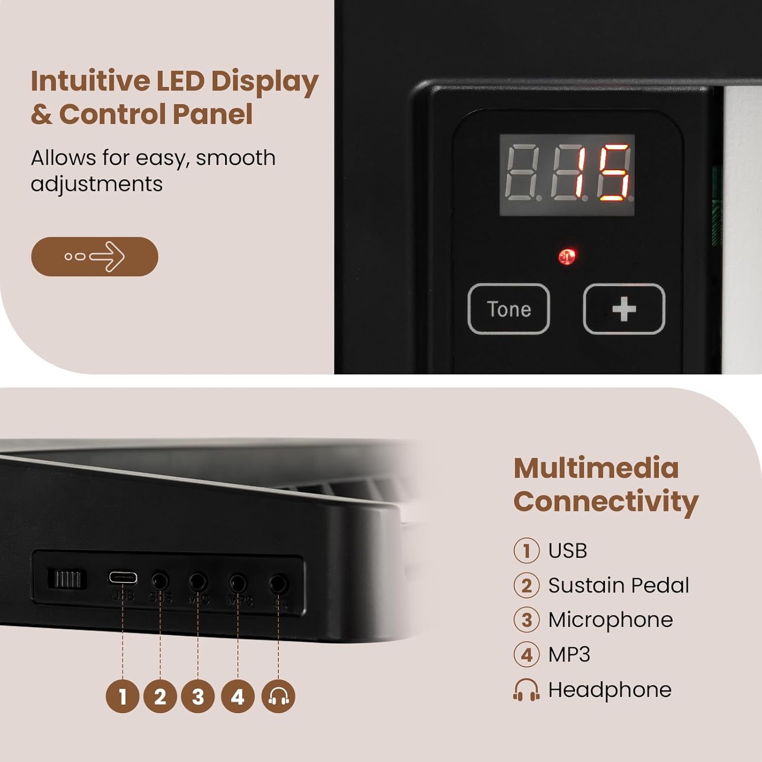 HONEY JOY 61 Key Keyboard Piano, Folding Digital Music Keyboard w/MIDI, Sustain Pedal, 128 Tones, 128 Rhythms, Microphone, Carrying Case, Music Stand, Portable Electric Piano for Beginners, Black