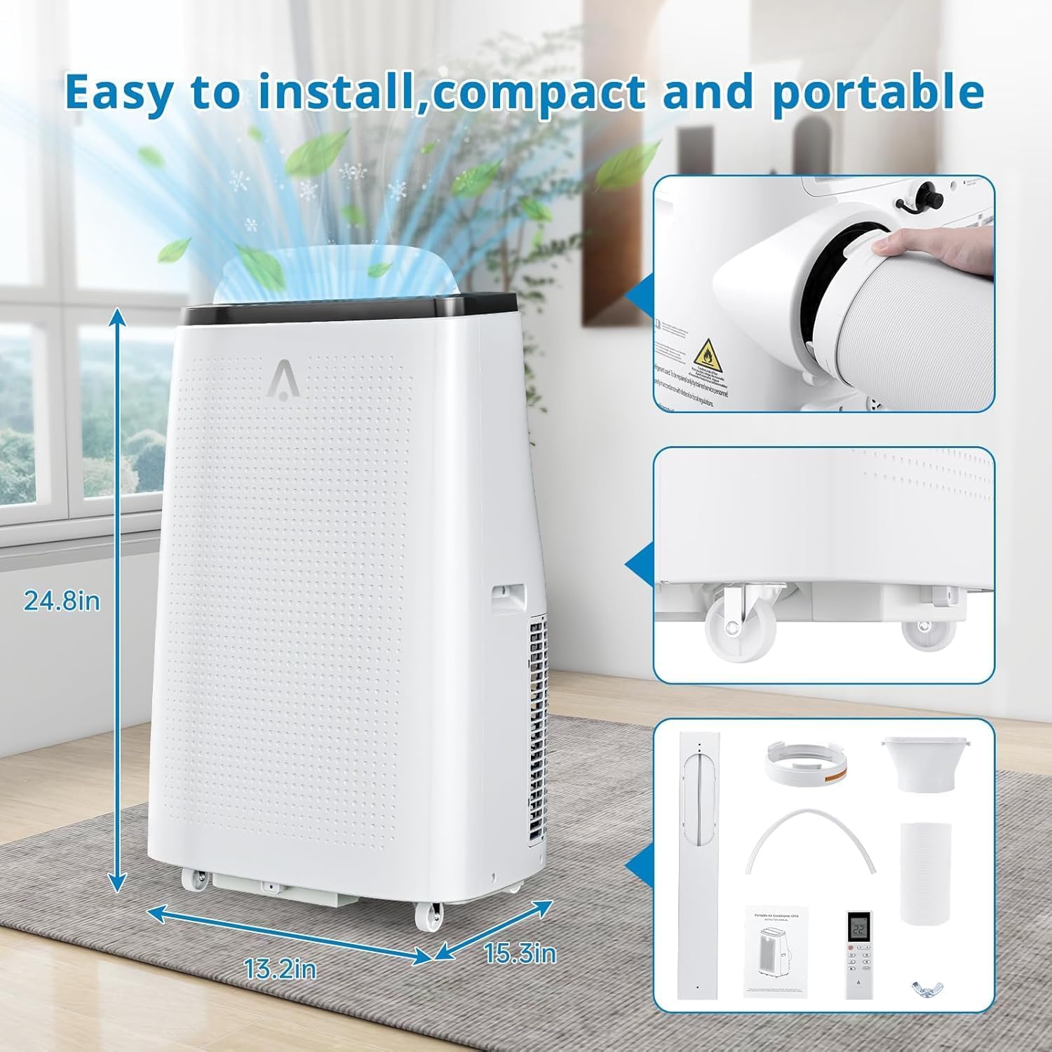 14,000 BTU Portable Air Conditioner, 3-In-1 Cooling, Fan & Dehumidifier for Up to 750 Sq.Ft, Smart AC Unit with Remote Control for Large Rooms, Offices, and Temporary Spaces
