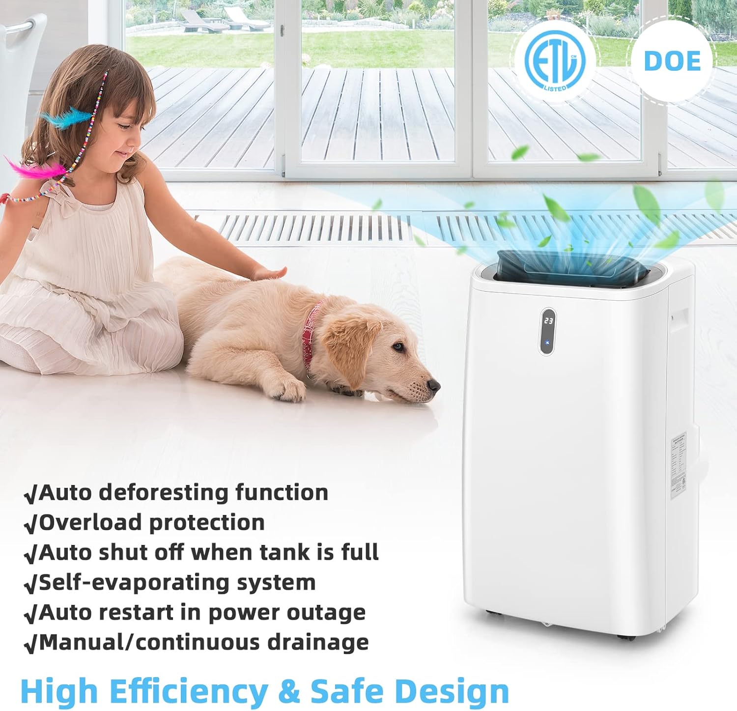 LDAILY 4-in-1 Portable Air Conditioner w/Remote Control, 14000 BTU AC Unit w/Cool, Heat, Fan, Dry & Sleep Mode, Smart Phone Control, Cools Up to 450 sq.ft, Air Cooler w/Window Kit (14000 BTU)