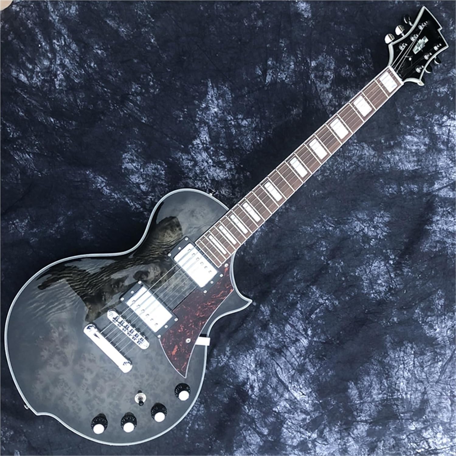 Beginner Electric Guitar Kits Solid Wood Body Electric Guitar With Transparent Black Burl Surface