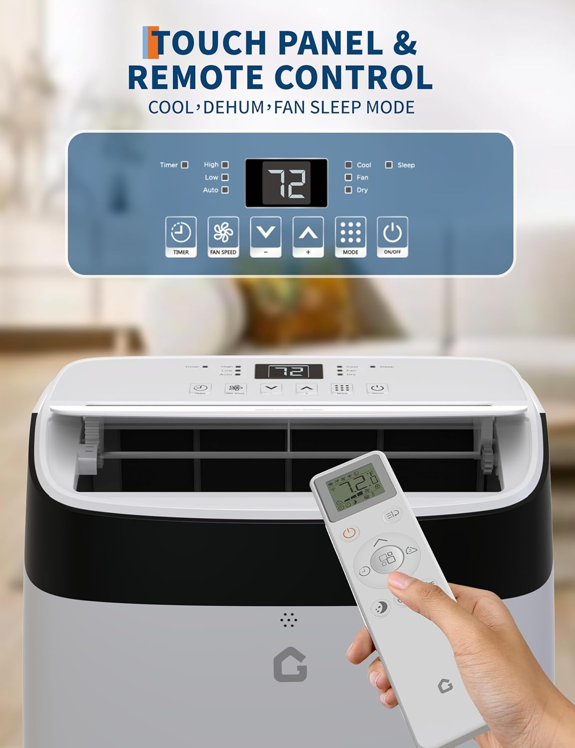 10,000 BTU Portable Air Conditioner - Cools Rooms Up to 450 Sq.Ft w/Dehumidifier & Fan, No Drain Needed, 