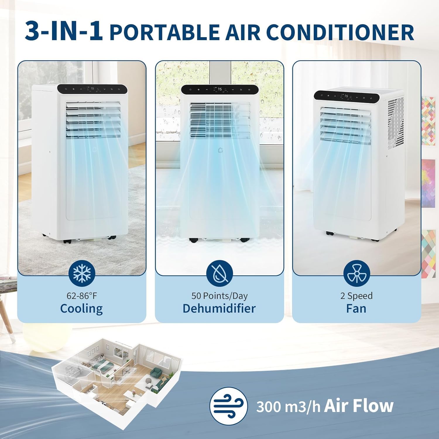 GarveeHome Portable Air Conditioner, 8000 BTU for Basement & Bedroom, Remote & Auto Evaporation, 3 in-1 Cooling Unit, Floor AC.