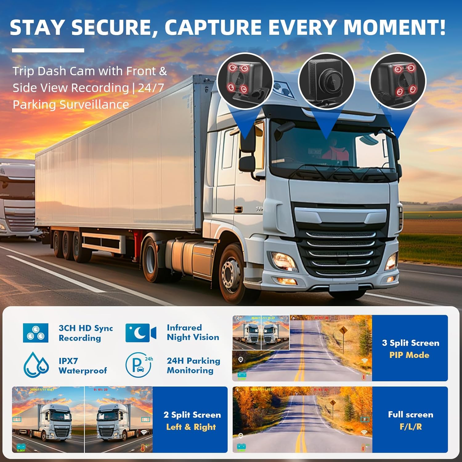 VSYSTO 3-Channel Truck Dash Cam 5.0