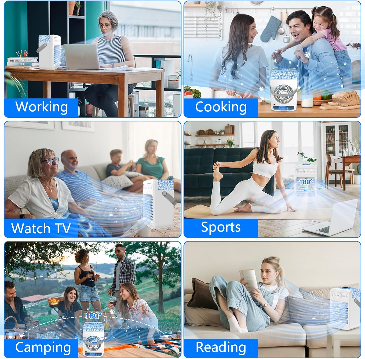 Portable Air Conditioners, 180°Oscillation Mini Air Conditioners, 4 Wind Speed Portable AC, Built-in Ambient Lighti AC Unit, Large Water Tank Air Cooler for Room/Kitchen/Office/Desk