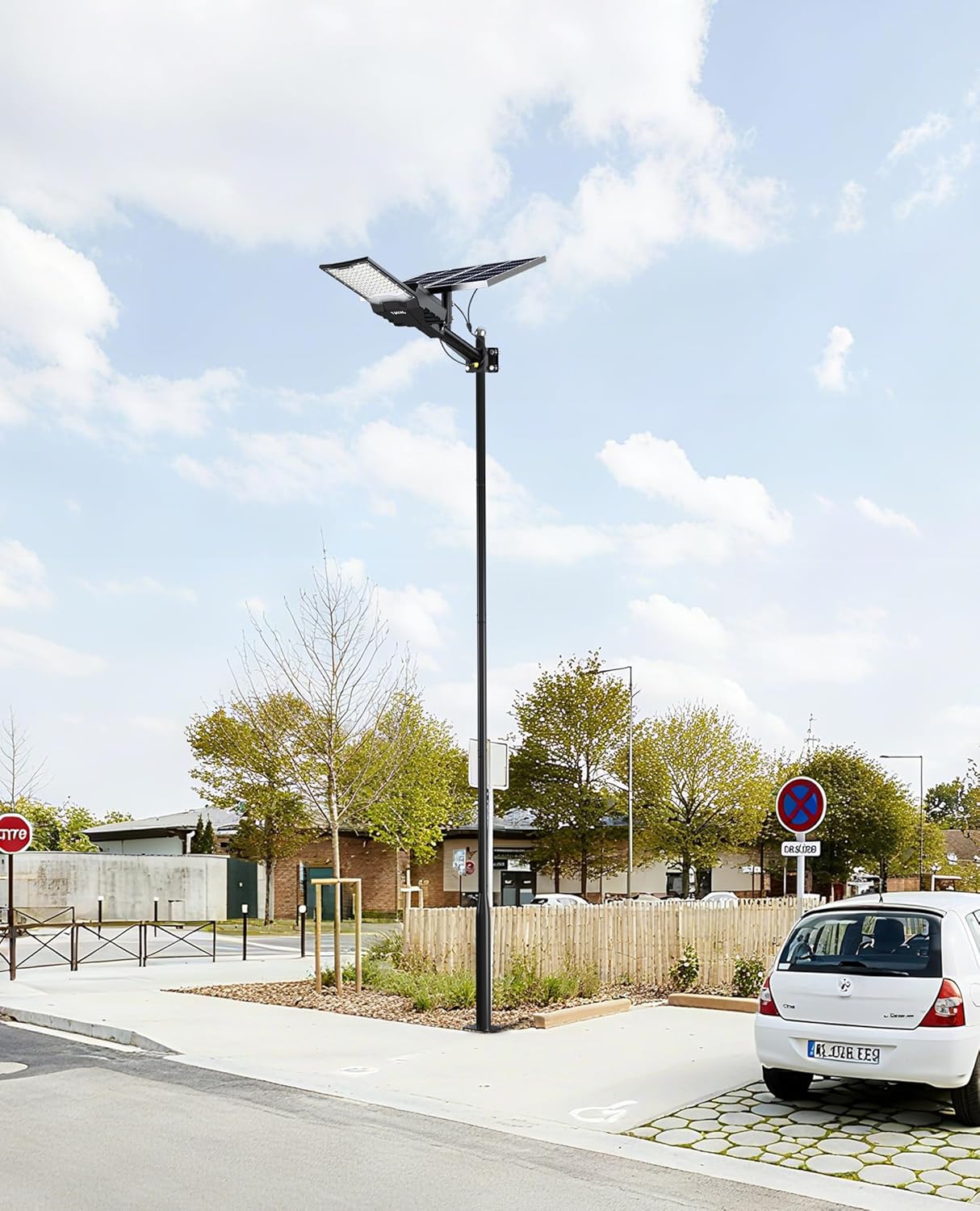 JAYNLT 19Ft Tall Street Light Pole -Heavy -Duty Metal Street Lamp Post for Solar Street Lights with Mounting Rebar Cage Base Accessory for Parking, Yard,Farm(Light not Included